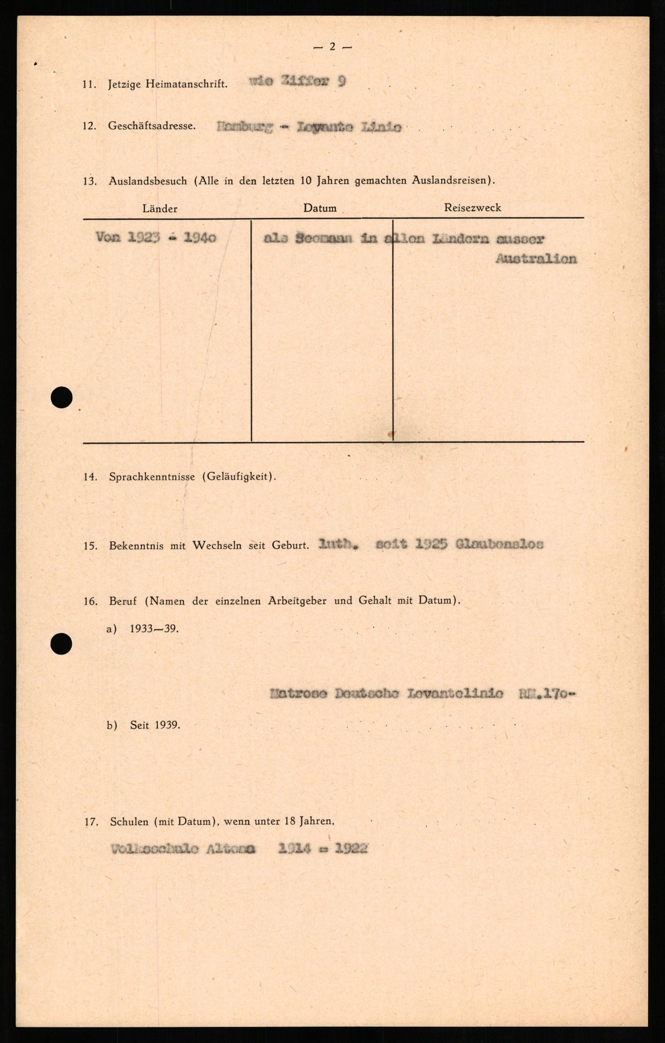 Forsvaret, Forsvarets overkommando II, RA/RAFA-3915/D/Db/L0021: CI Questionaires. Tyske okkupasjonsstyrker i Norge. Tyskere., 1945-1946, p. 342