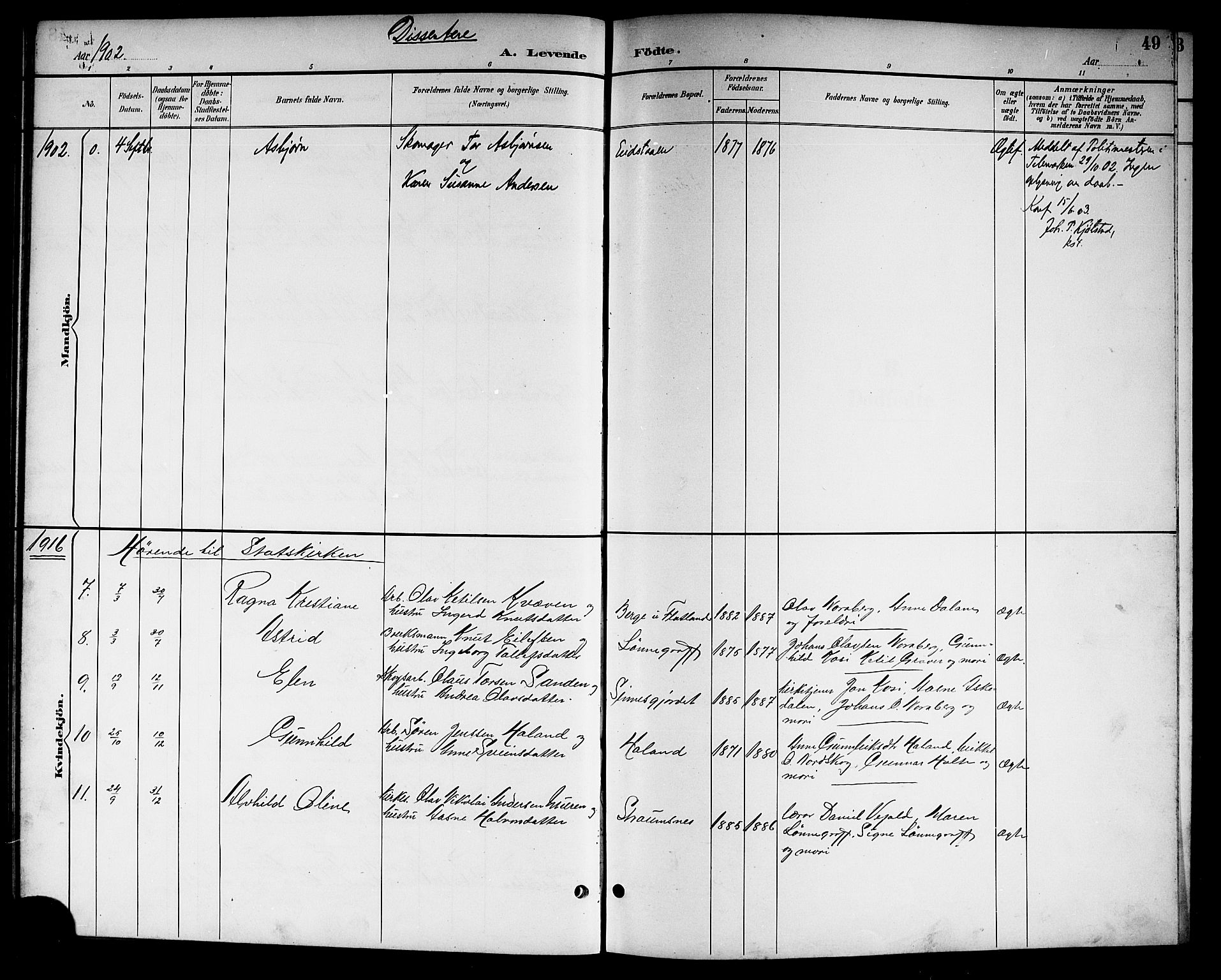 Kviteseid kirkebøker, SAKO/A-276/G/Gc/L0001: Parish register (copy) no. III 1, 1893-1916, p. 49