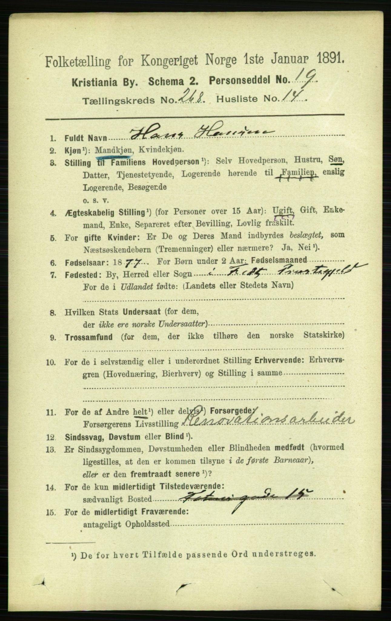 RA, 1891 census for 0301 Kristiania, 1891, p. 162382