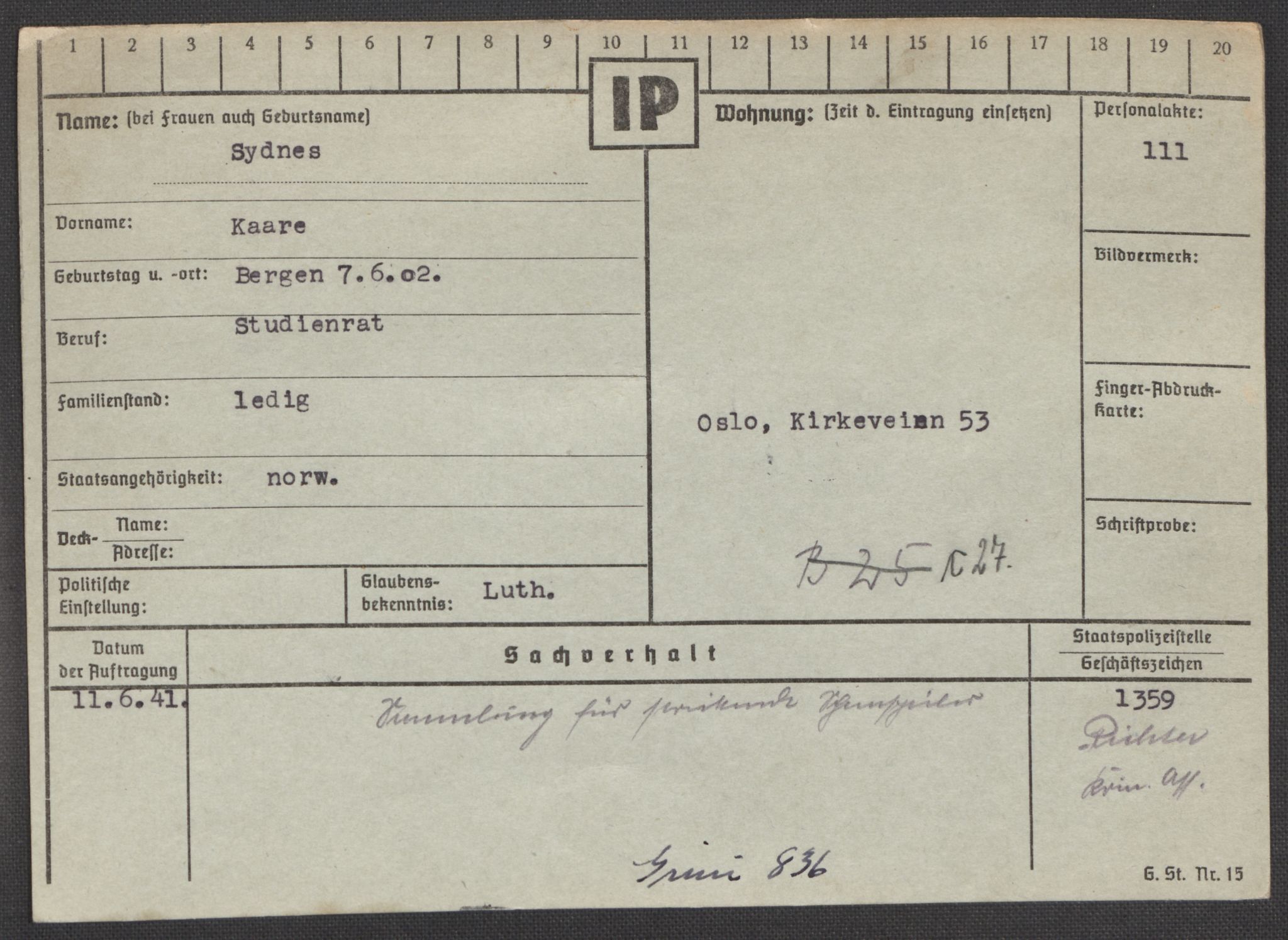 Befehlshaber der Sicherheitspolizei und des SD, RA/RAFA-5969/E/Ea/Eaa/L0009: Register over norske fanger i Møllergata 19: Ru-Sy, 1940-1945, p. 1608