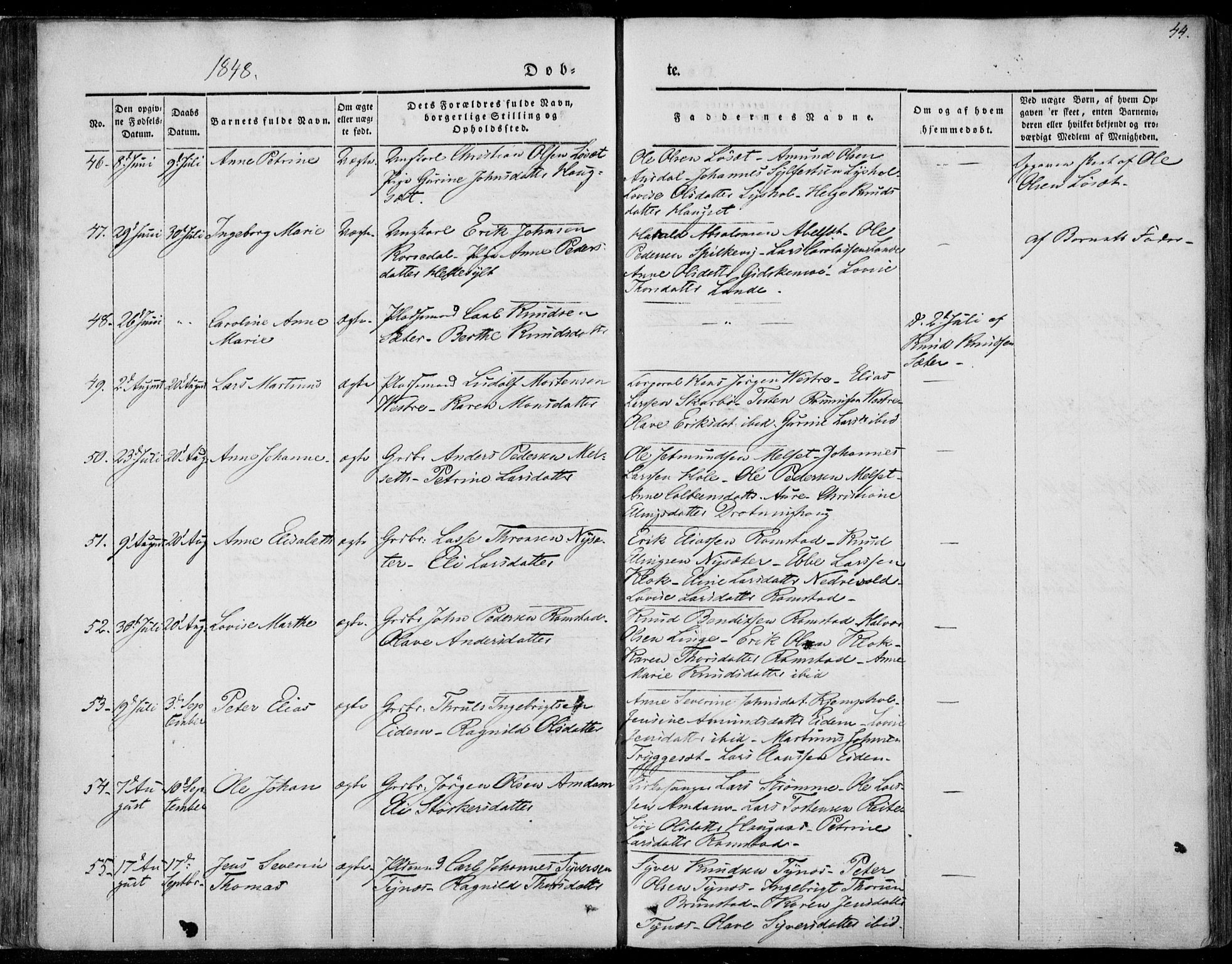 Ministerialprotokoller, klokkerbøker og fødselsregistre - Møre og Romsdal, SAT/A-1454/522/L0312: Parish register (official) no. 522A07, 1843-1851, p. 44