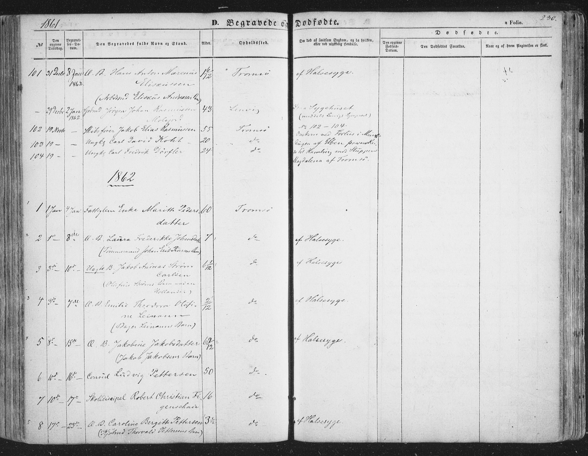 Tromsø sokneprestkontor/stiftsprosti/domprosti, AV/SATØ-S-1343/G/Ga/L0011kirke: Parish register (official) no. 11, 1856-1865, p. 230