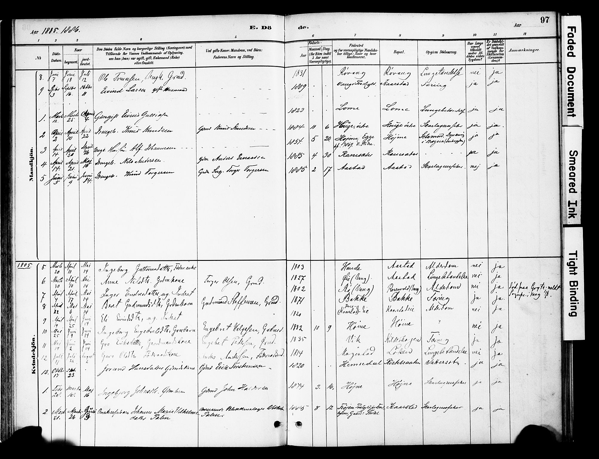 Vestre Slidre prestekontor, SAH/PREST-136/H/Ha/Haa/L0005: Parish register (official) no. 5, 1881-1912, p. 97