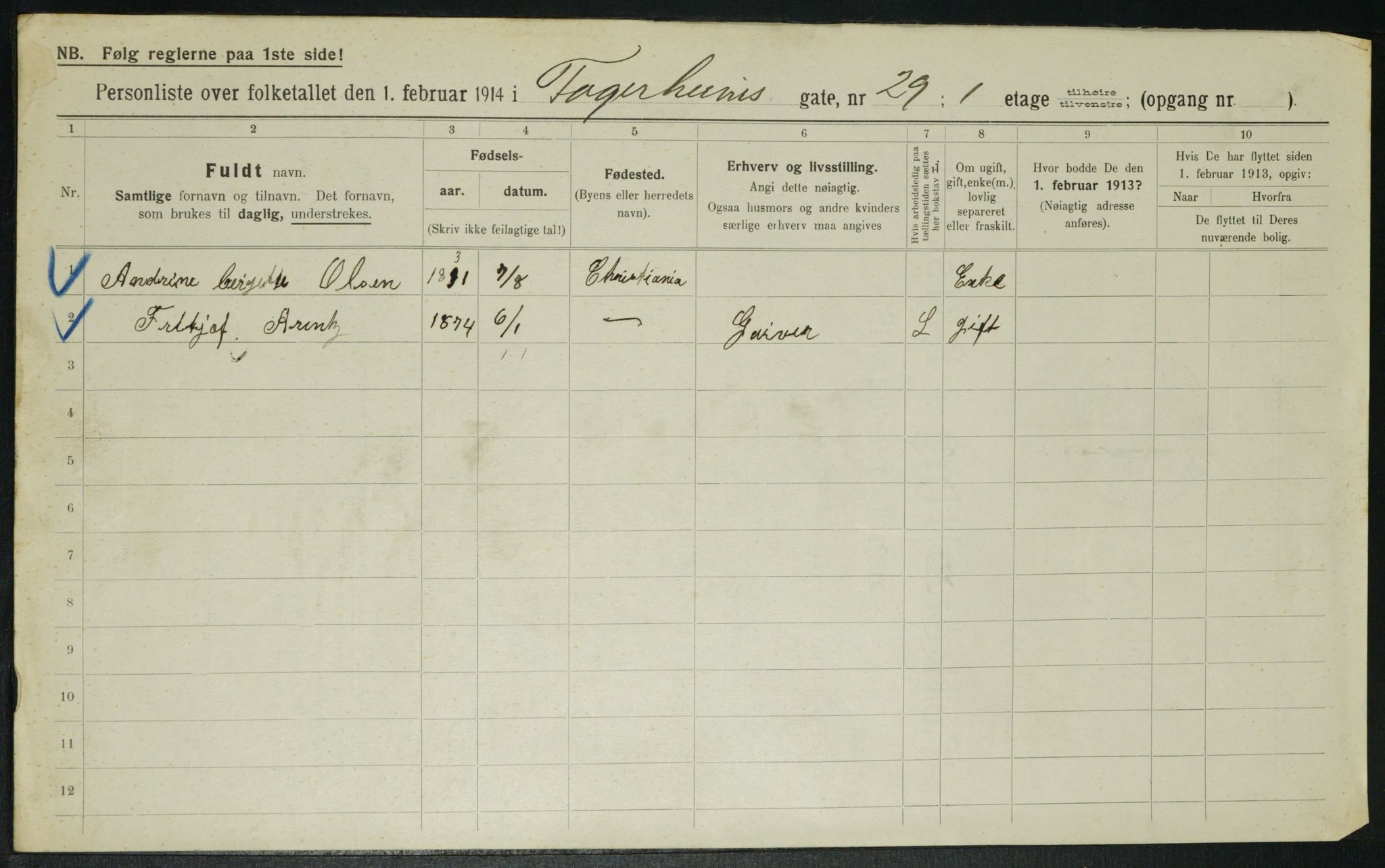 OBA, Municipal Census 1914 for Kristiania, 1914, p. 23320