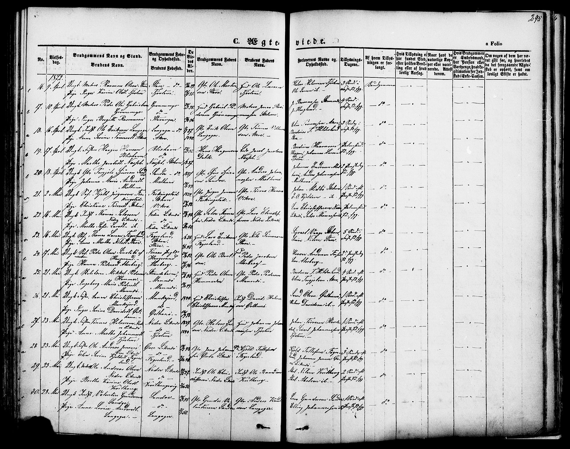 Skudenes sokneprestkontor, SAST/A -101849/H/Ha/Haa/L0006: Parish register (official) no. A 4, 1864-1881, p. 295