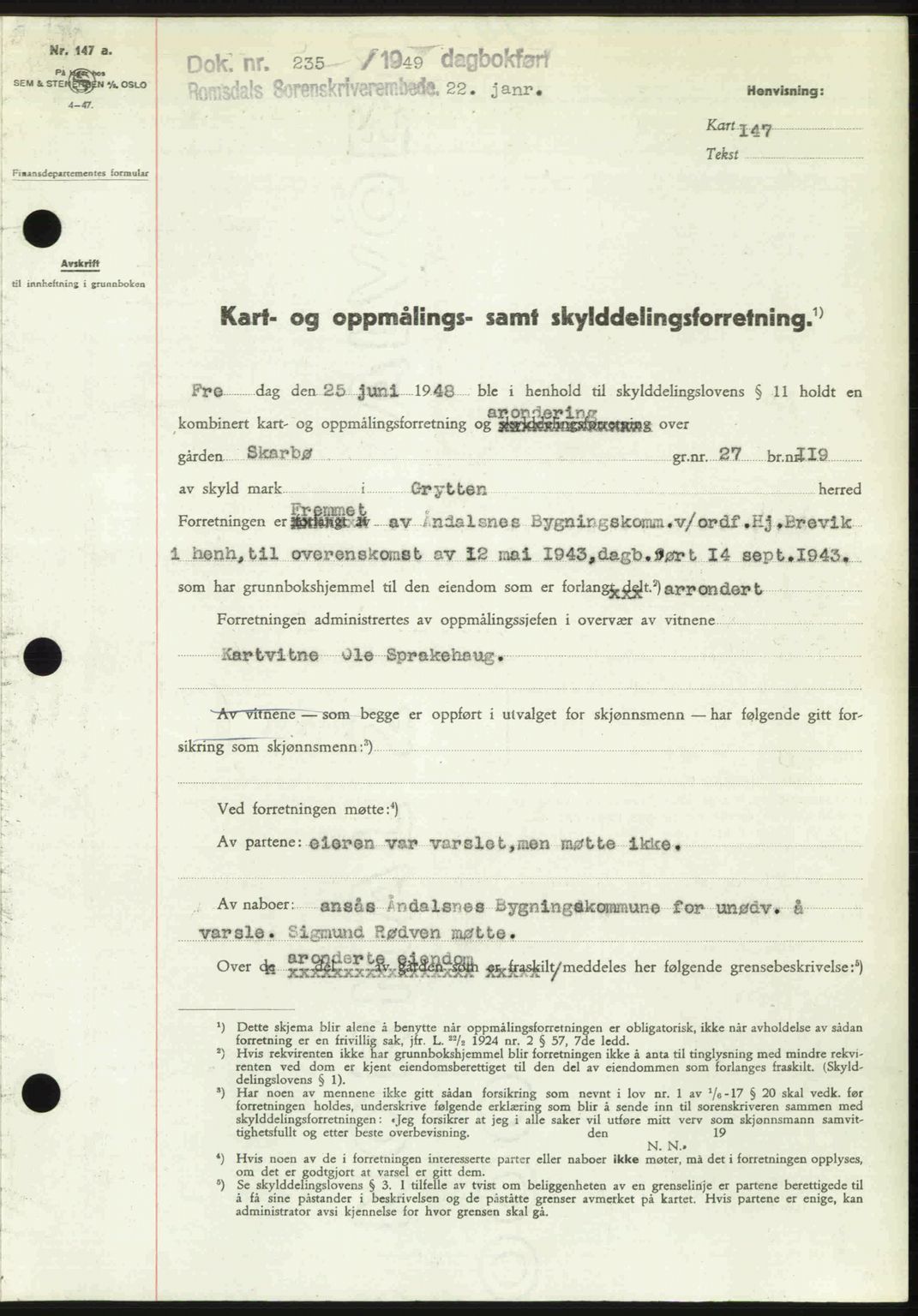 Romsdal sorenskriveri, AV/SAT-A-4149/1/2/2C: Mortgage book no. A28, 1948-1949, Diary no: : 235/1949