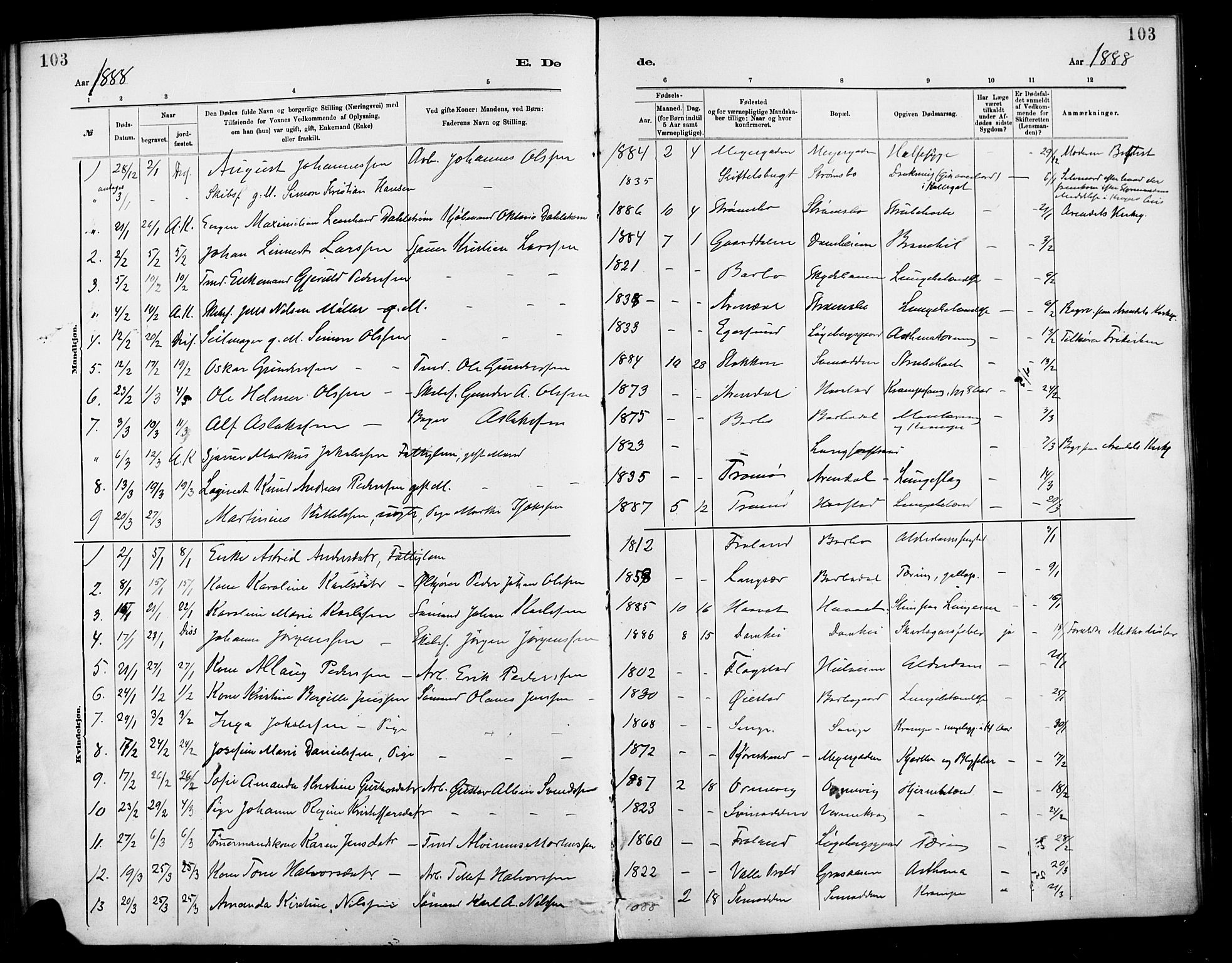 Barbu sokneprestkontor, AV/SAK-1111-0003/F/Fa/L0003: Parish register (official) no. A 3, 1883-1898, p. 103