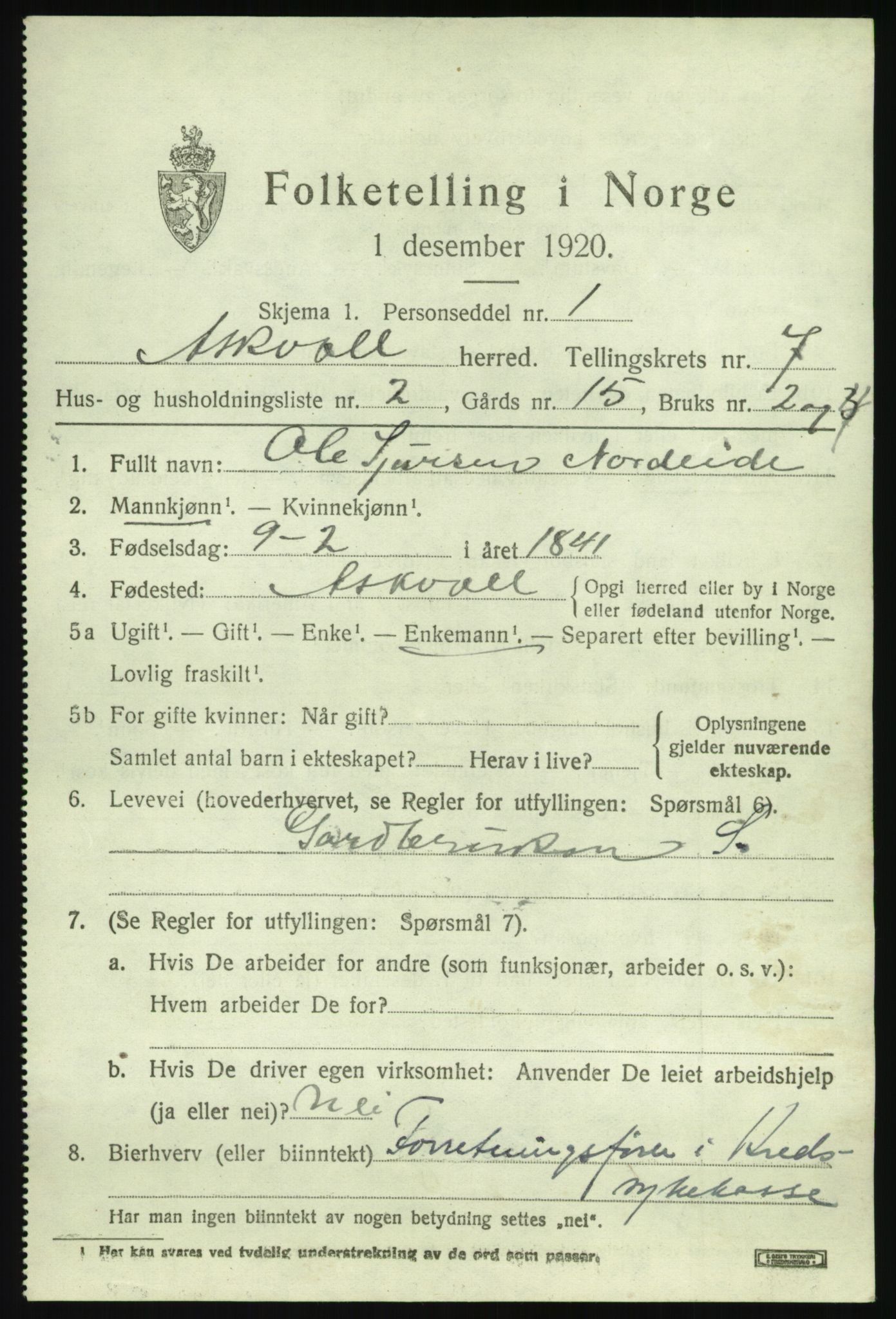 SAB, 1920 census for Askvoll, 1920, p. 3272