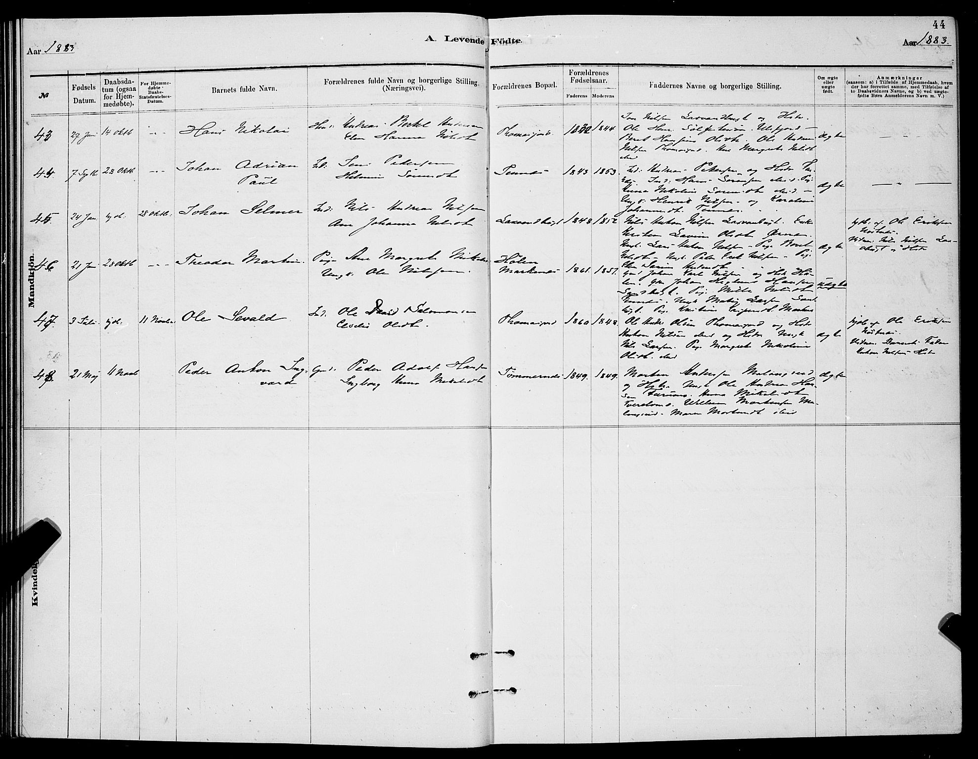 Balsfjord sokneprestembete, SATØ/S-1303/G/Ga/L0007klokker: Parish register (copy) no. 7, 1878-1889, p. 44