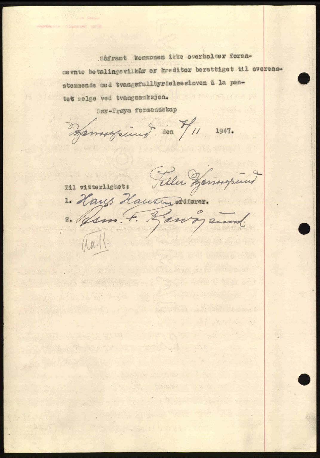 Hitra sorenskriveri, AV/SAT-A-0018/2/2C/2Ca: Mortgage book no. B1, 1939-1949, Diary no: : 1491/1947