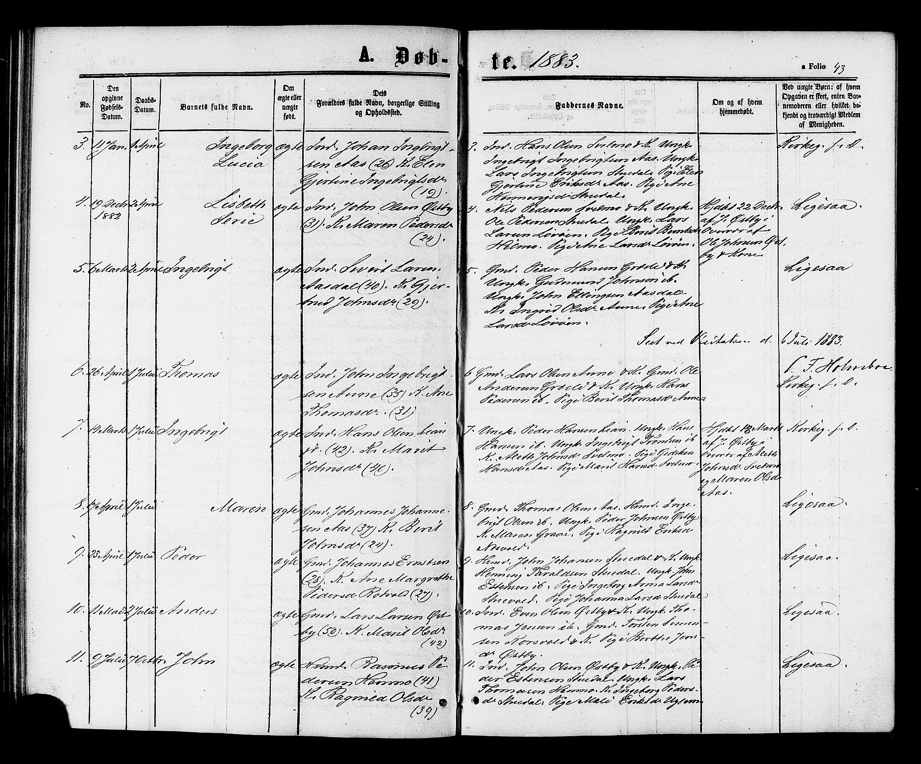 Ministerialprotokoller, klokkerbøker og fødselsregistre - Sør-Trøndelag, SAT/A-1456/698/L1163: Parish register (official) no. 698A01, 1862-1887, p. 43