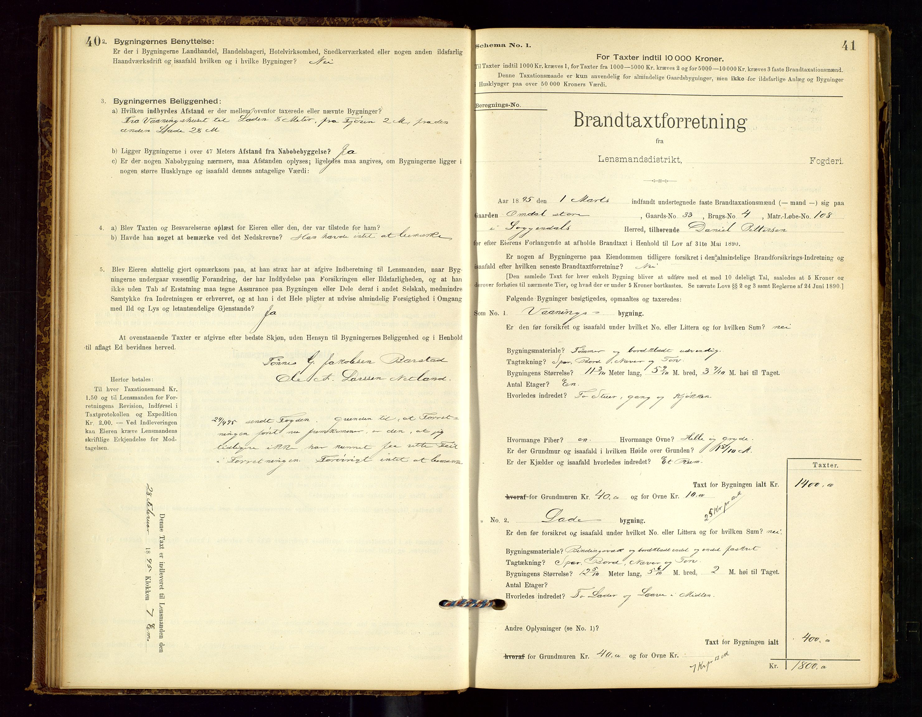 Sokndal lensmannskontor, AV/SAST-A-100417/Gob/L0001: "Brandtaxt-Protokol", 1895-1902, p. 40-41