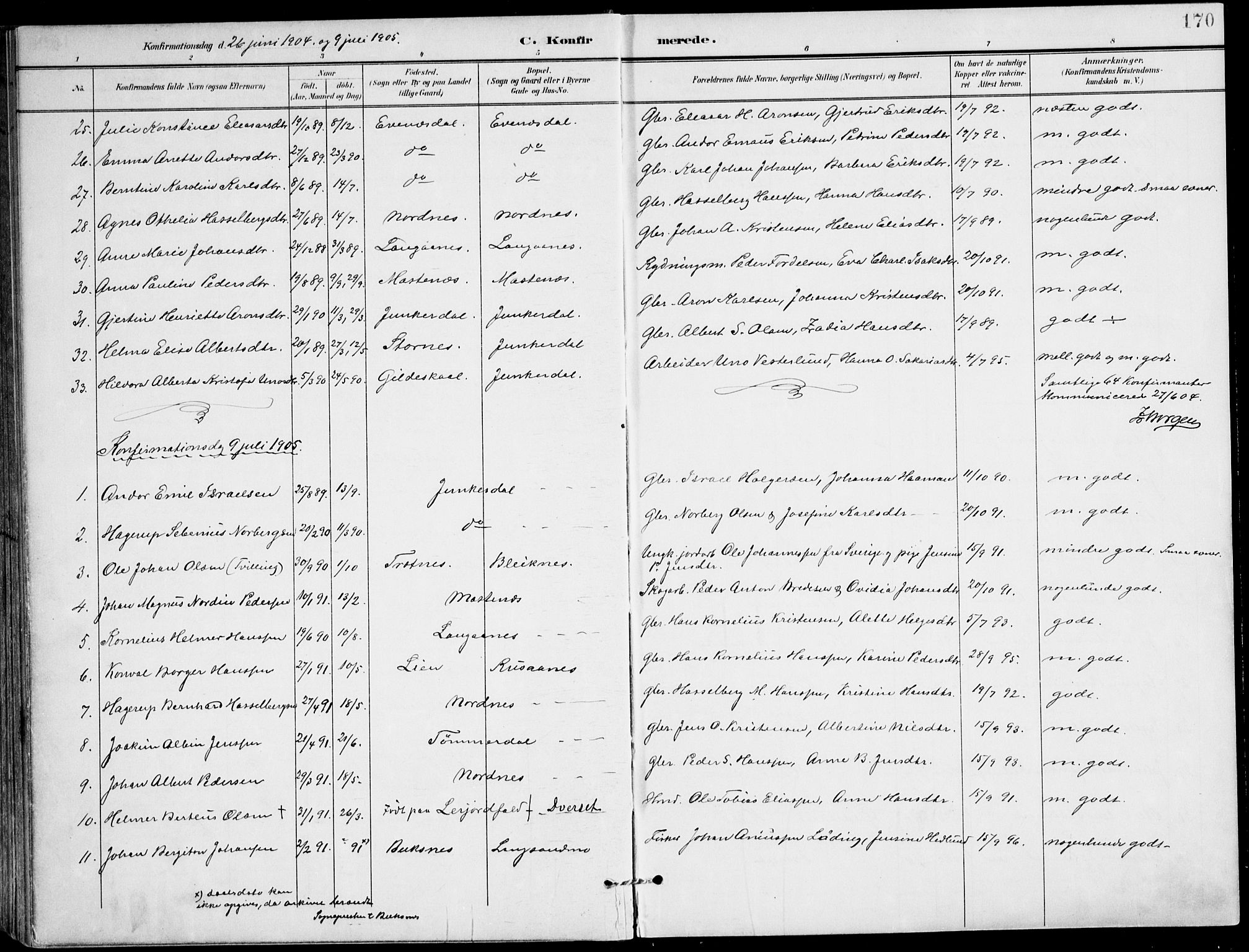 Ministerialprotokoller, klokkerbøker og fødselsregistre - Nordland, AV/SAT-A-1459/847/L0672: Parish register (official) no. 847A12, 1902-1919, p. 170