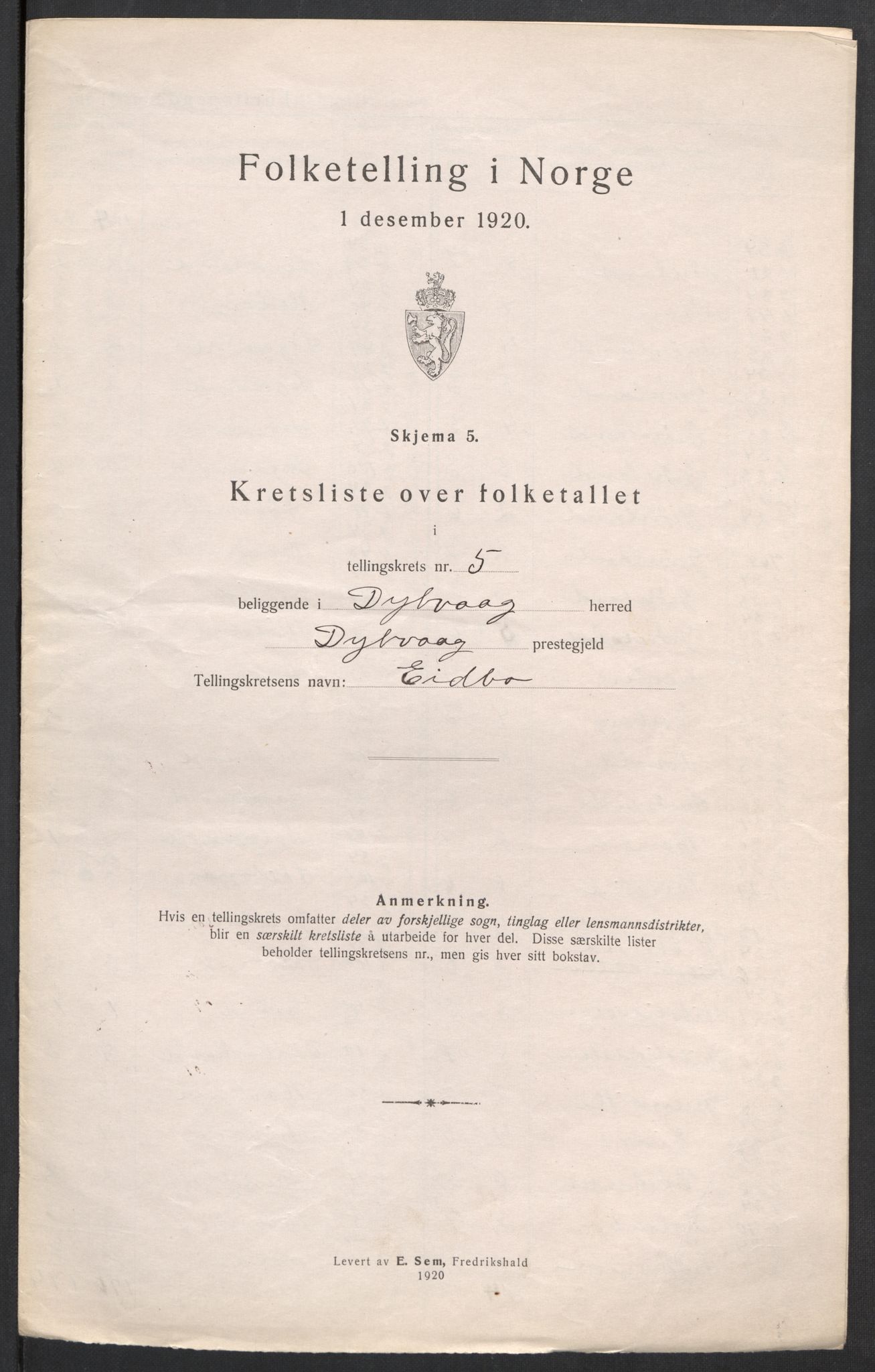 SAK, 1920 census for Dypvåg, 1920, p. 24