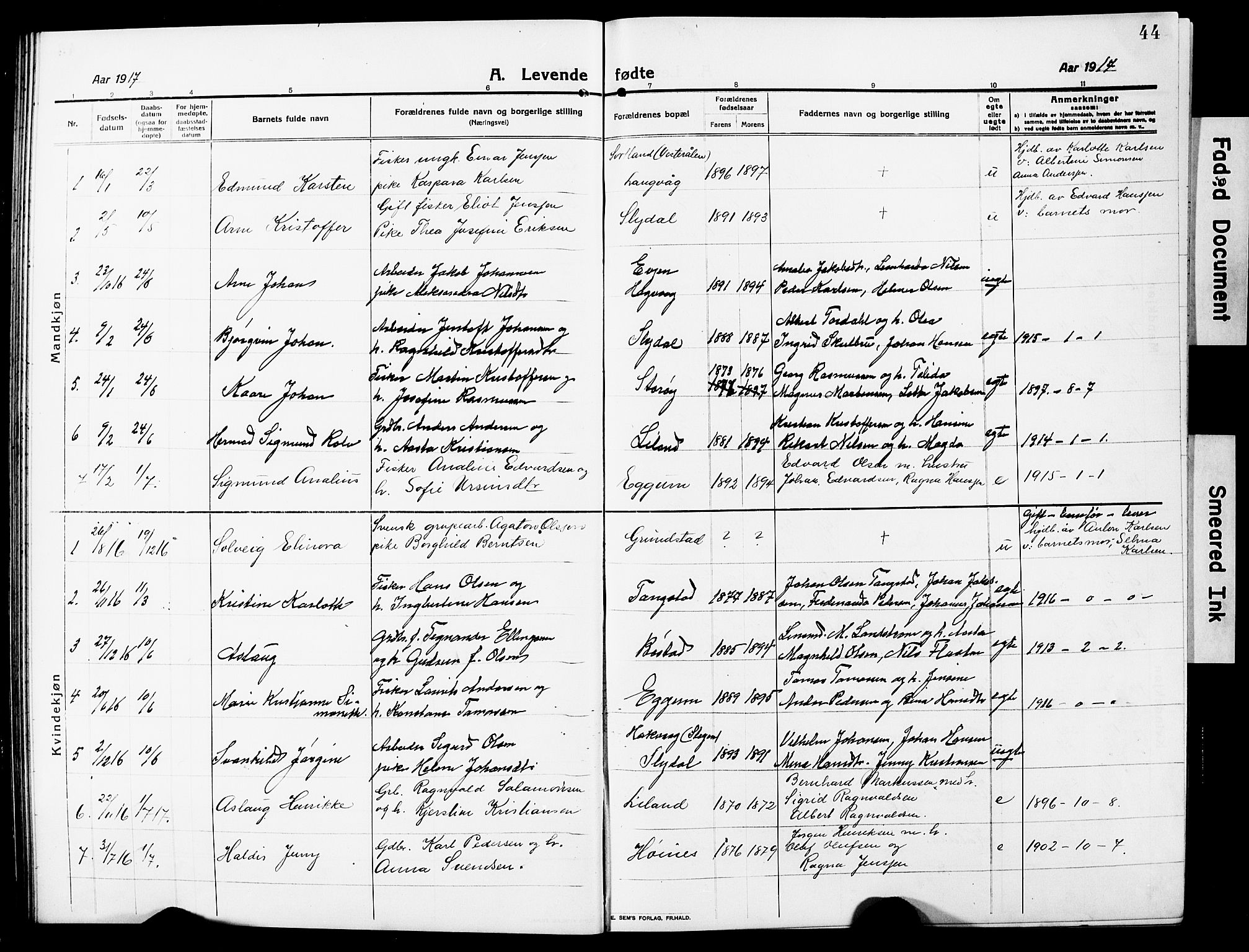 Ministerialprotokoller, klokkerbøker og fødselsregistre - Nordland, SAT/A-1459/880/L1142: Parish register (copy) no. 880C04, 1913-1930, p. 44