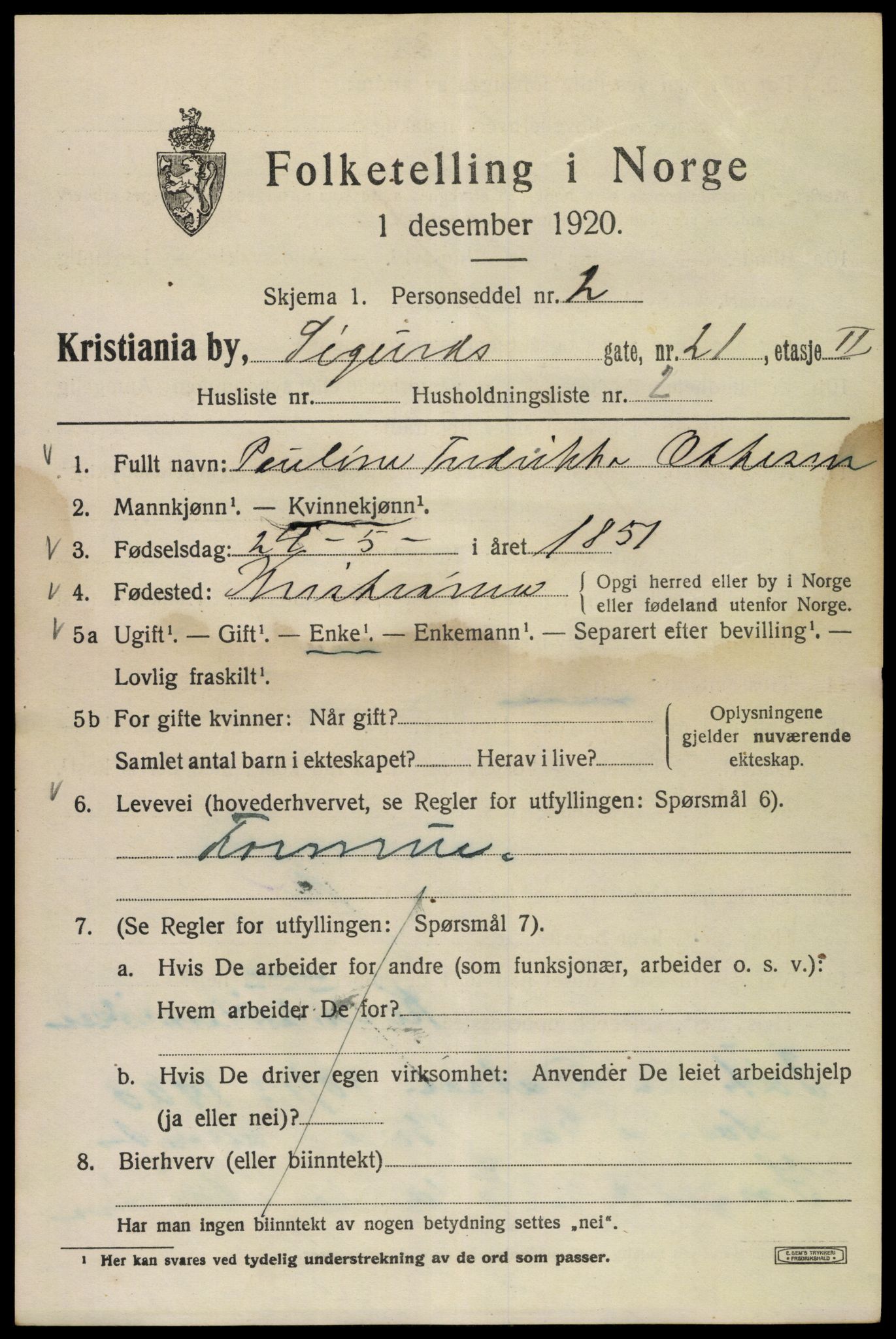 SAO, 1920 census for Kristiania, 1920, p. 511377