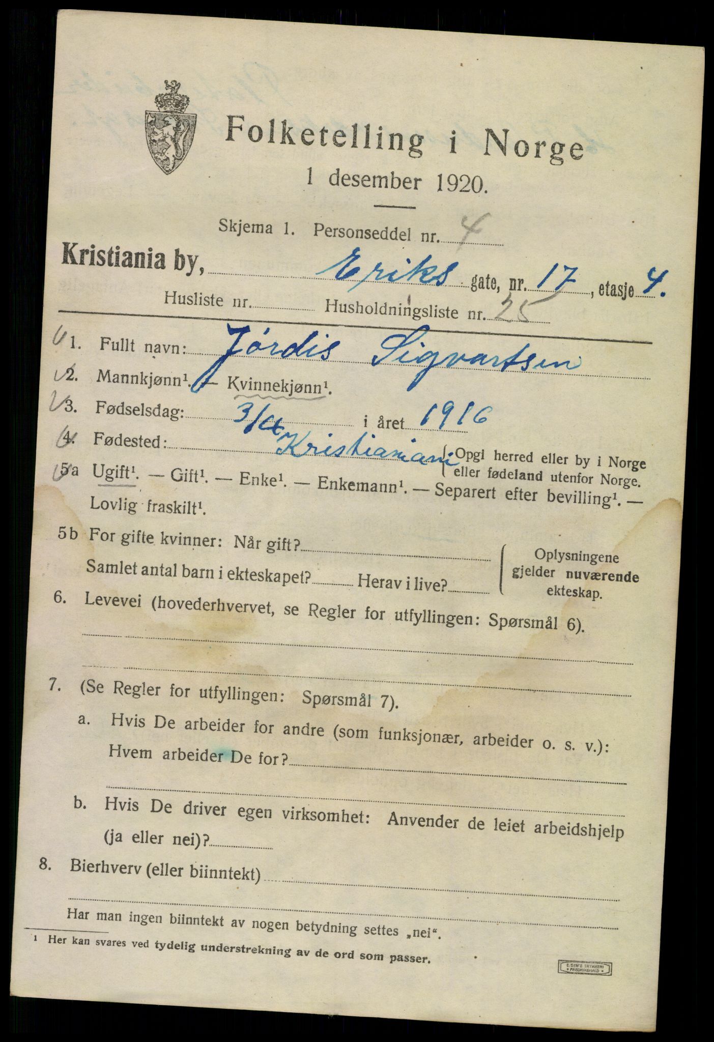 SAO, 1920 census for Kristiania, 1920, p. 221599