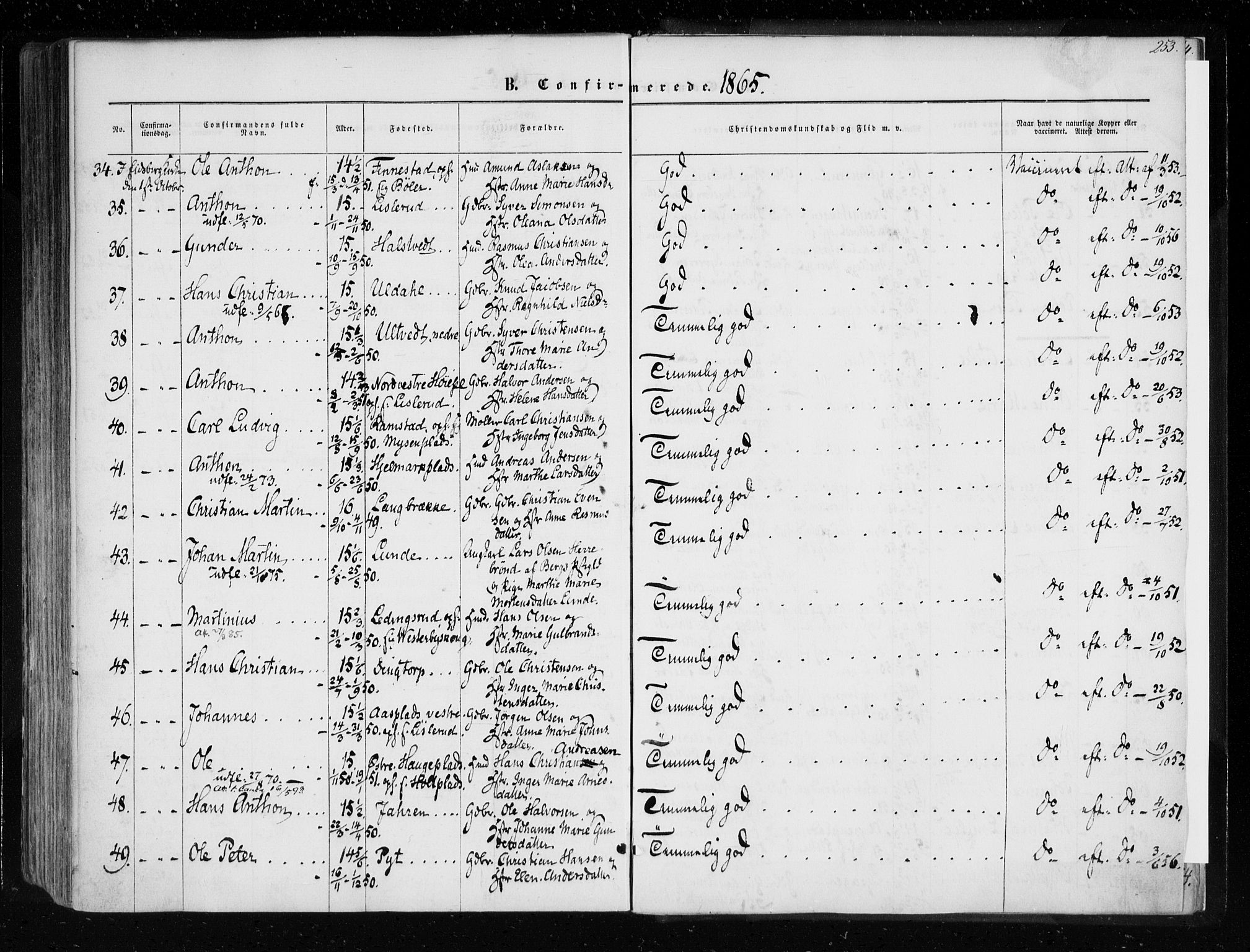 Eidsberg prestekontor Kirkebøker, AV/SAO-A-10905/F/Fa/L0010.a: Parish register (official) no. I 10A, 1857-1866, p. 253