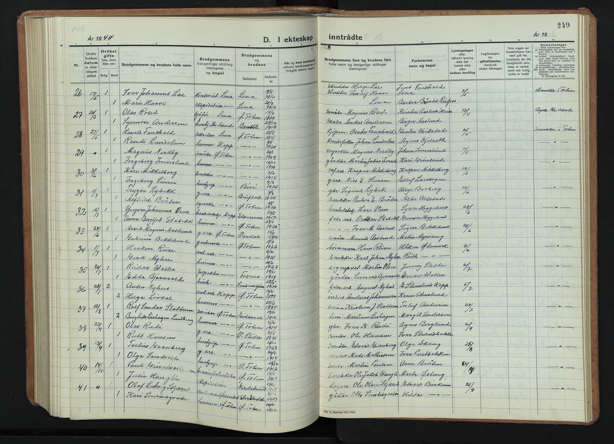 Østre Toten prestekontor, AV/SAH-PREST-104/H/Ha/Hab/L0011: Parish register (copy) no. 11, 1934-1952, p. 249