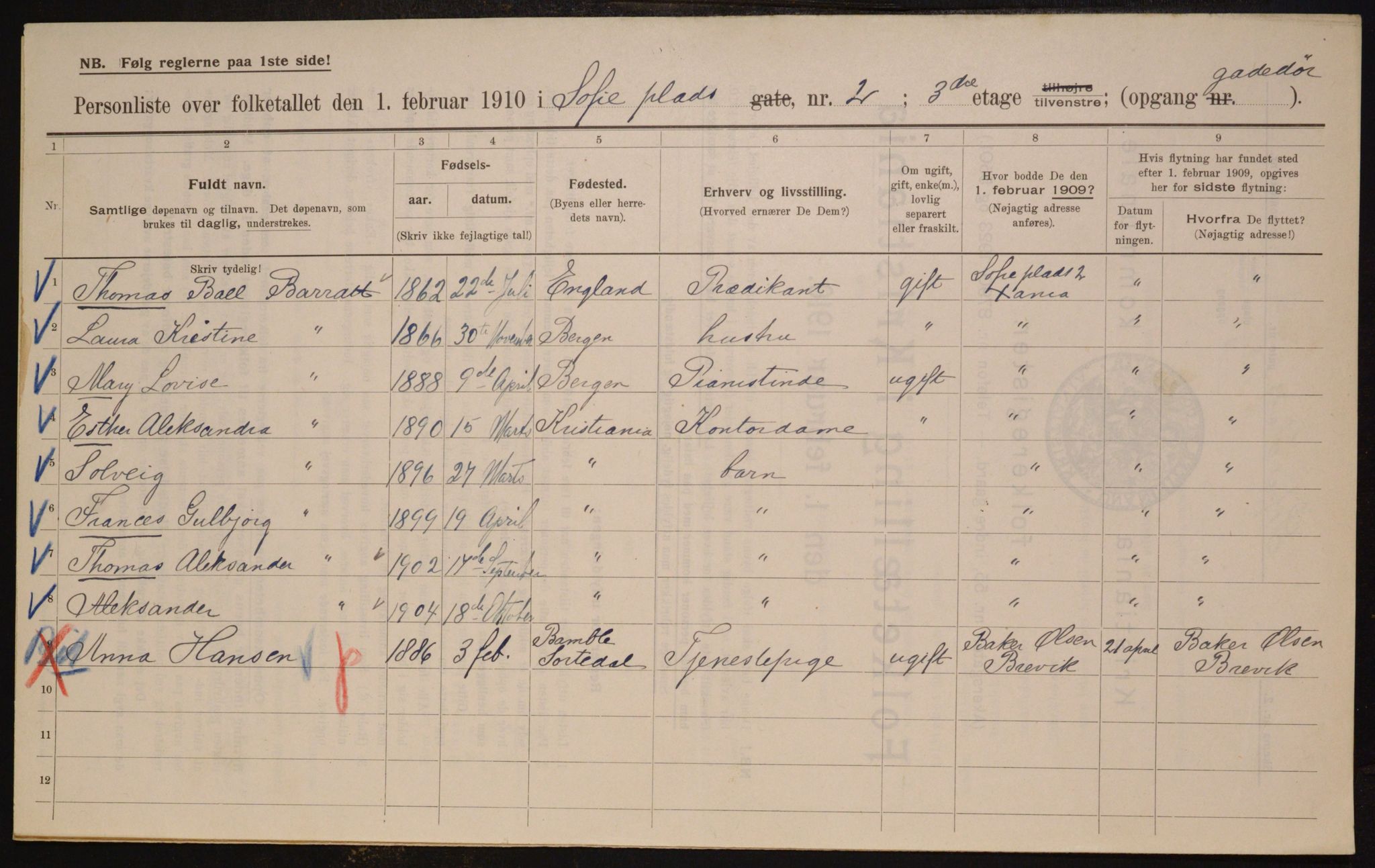 OBA, Municipal Census 1910 for Kristiania, 1910, p. 94714