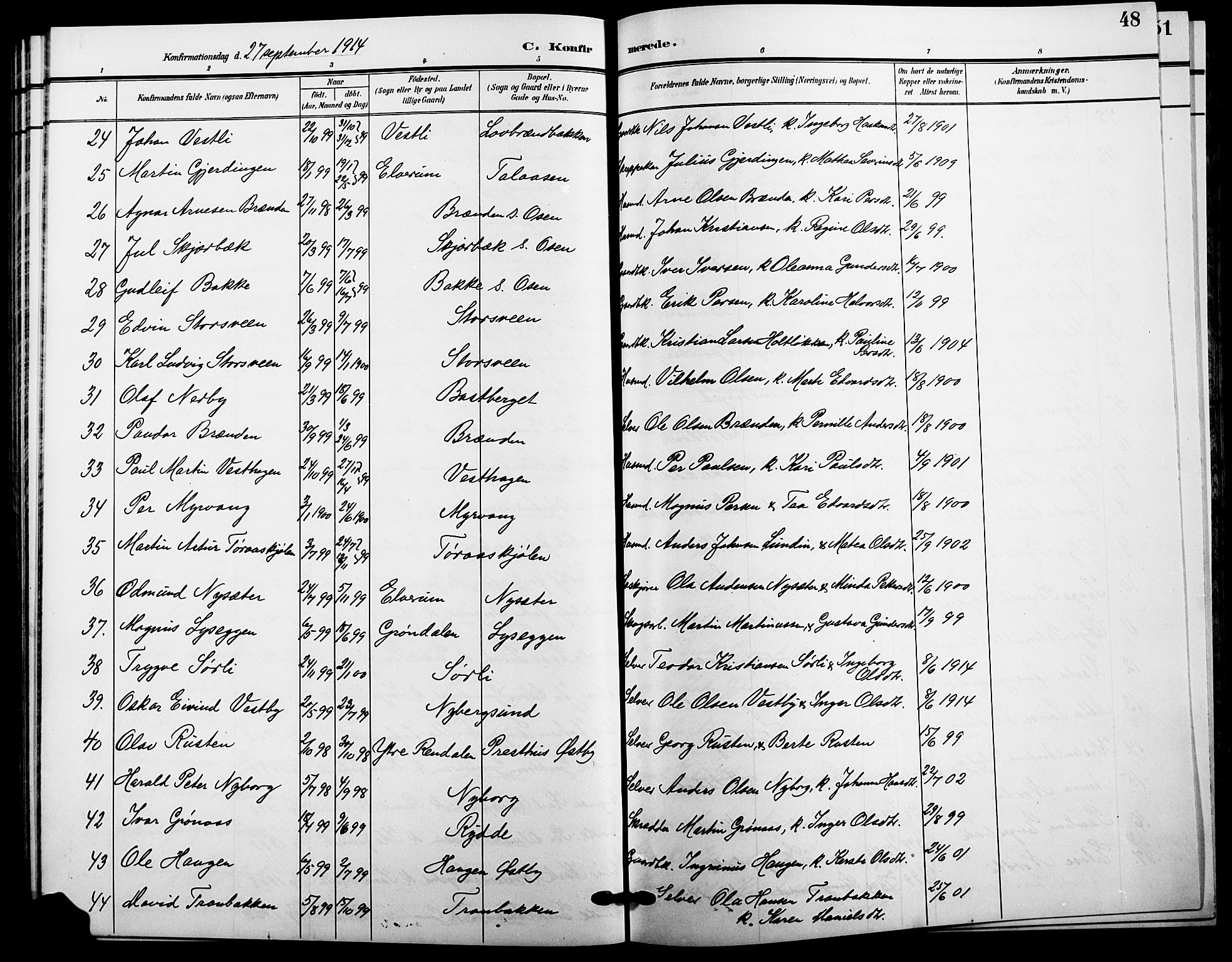 Trysil prestekontor, AV/SAH-PREST-046/H/Ha/Hab/L0009: Parish register (copy) no. 9, 1904-1924, p. 48