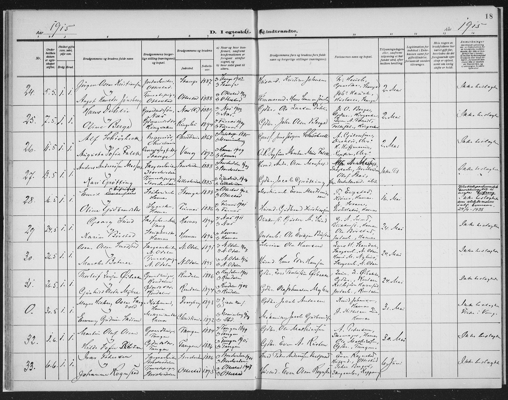 Hamar prestekontor, AV/SAH-DOMPH-002/H/Ha/Haa/L0003: Parish register (official) no. 3, 1913-1930, p. 18