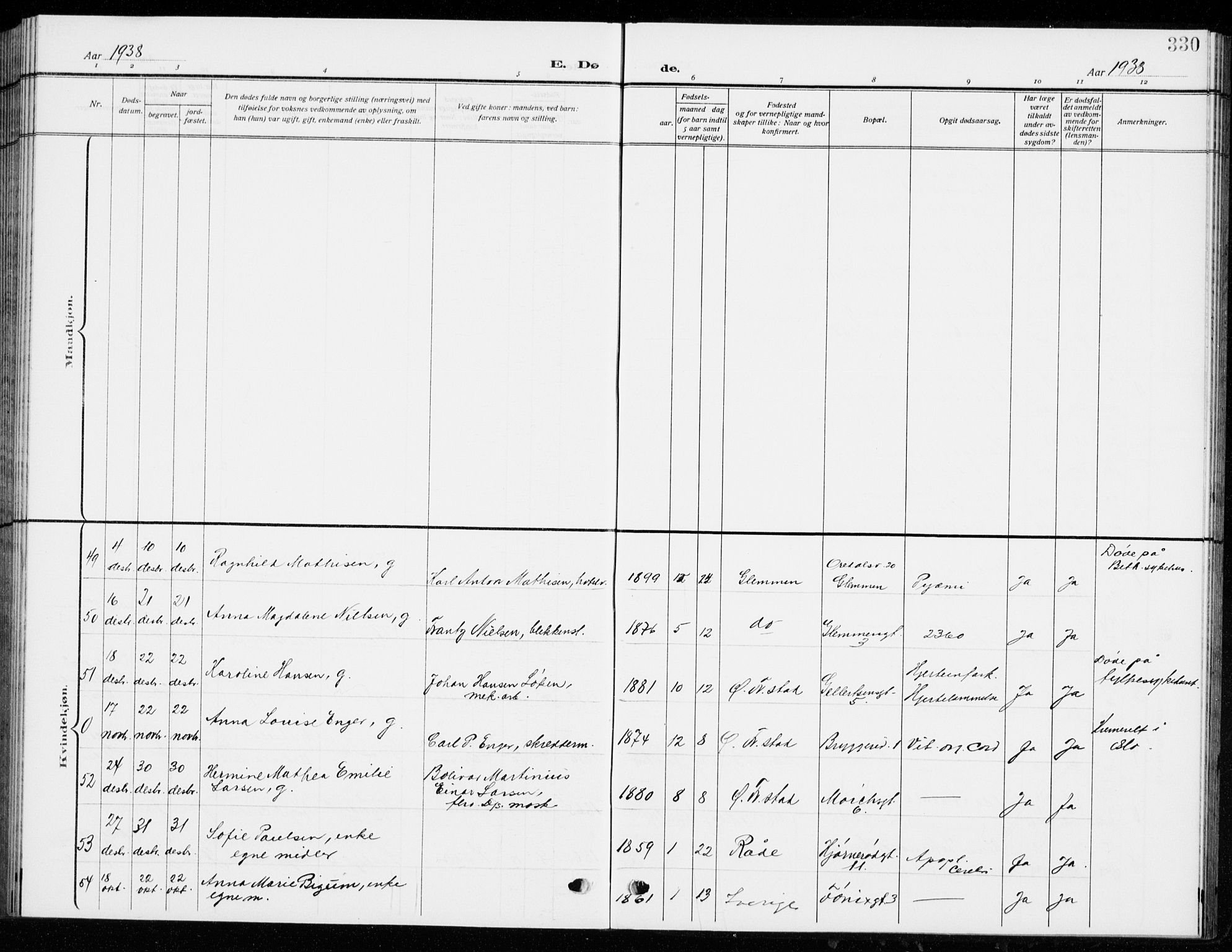 Fredrikstad domkirkes prestekontor Kirkebøker, SAO/A-10906/G/Ga/L0004: Parish register (copy) no. 4, 1910-1944, p. 330