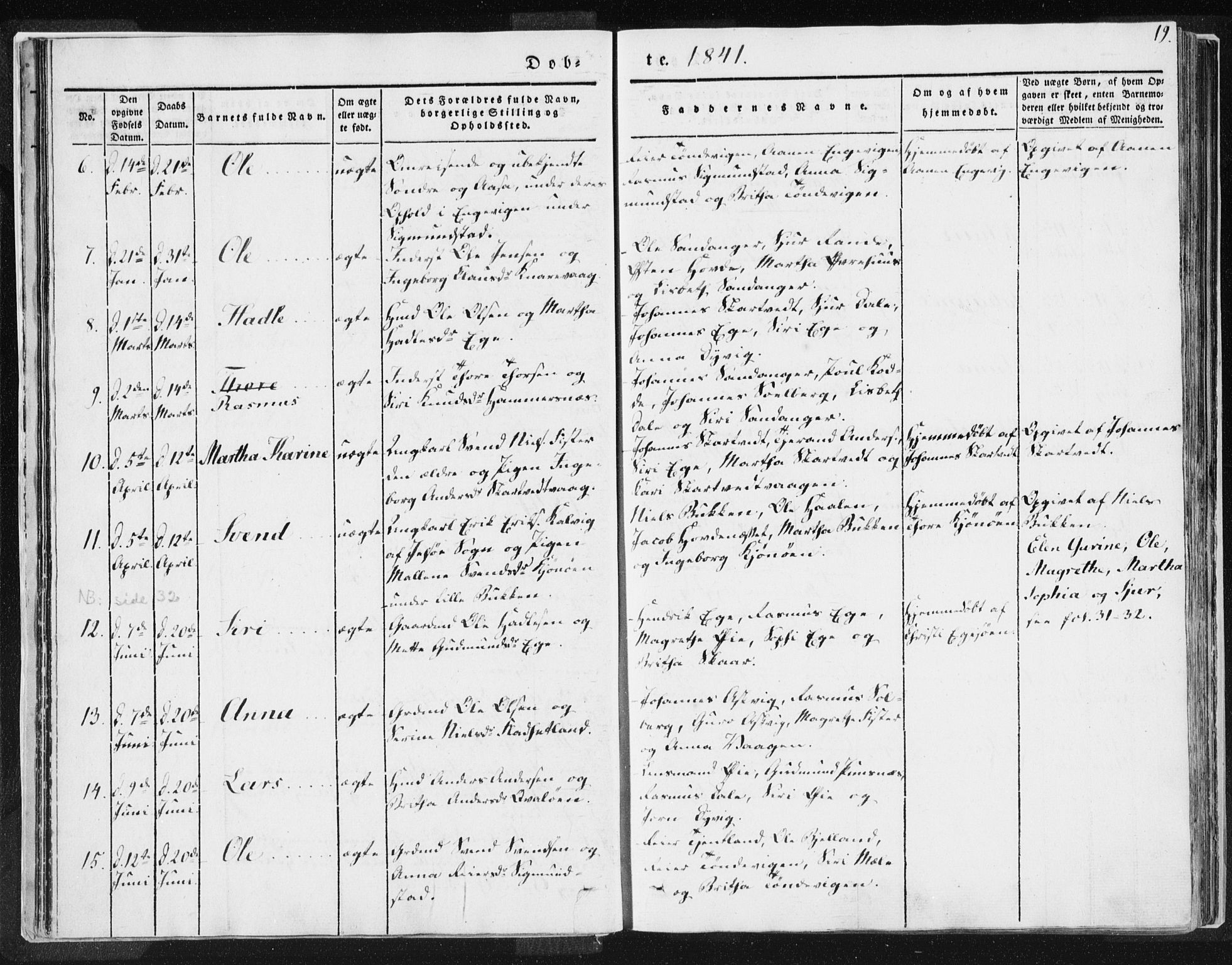 Hjelmeland sokneprestkontor, AV/SAST-A-101843/01/IV/L0007: Parish register (official) no. A 7, 1834-1850, p. 19