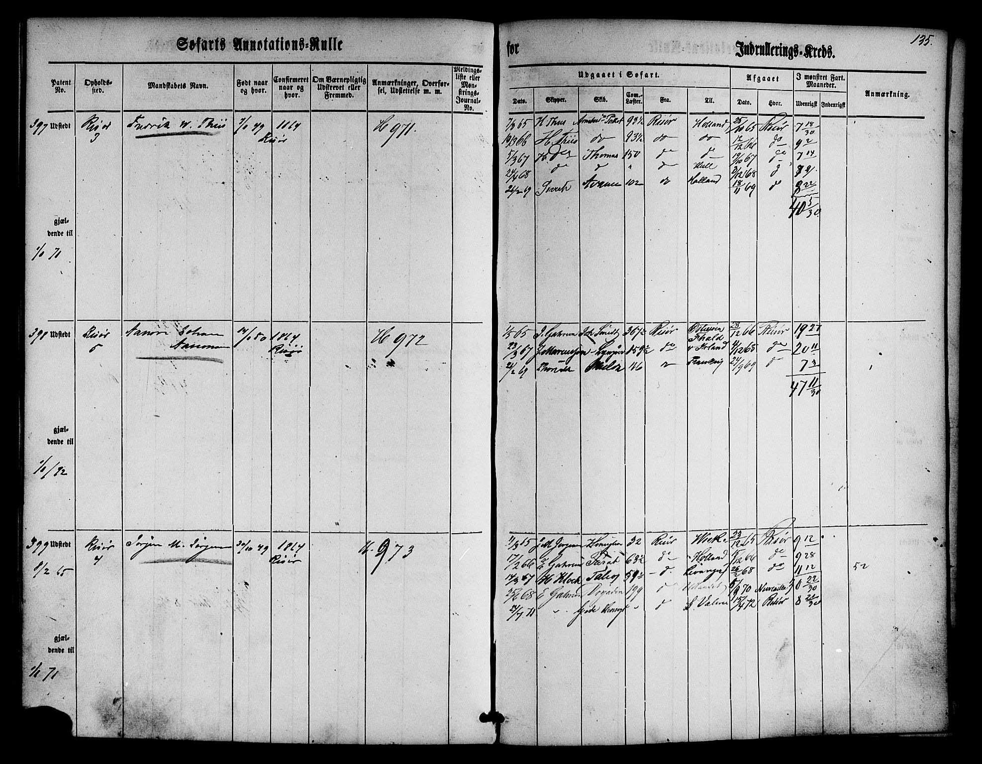 Risør mønstringskrets, AV/SAK-2031-0010/F/Fa/L0001: Annotasjonsrulle nr 1-435 med register, D-1, 1860-1865, p. 154