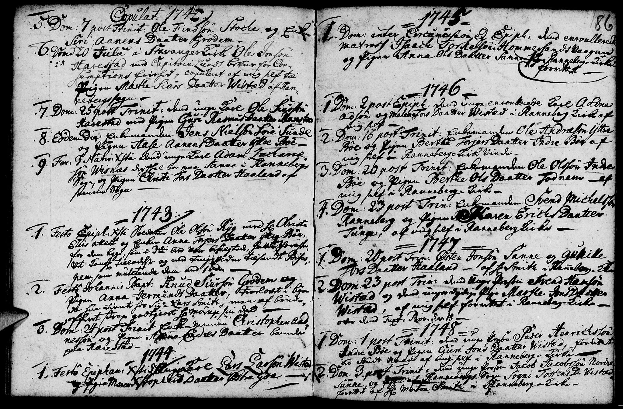 Domkirken sokneprestkontor, SAST/A-101812/001/30/30BA/L0003: Parish register (official) no. A 3 /2, 1738-1760, p. 86