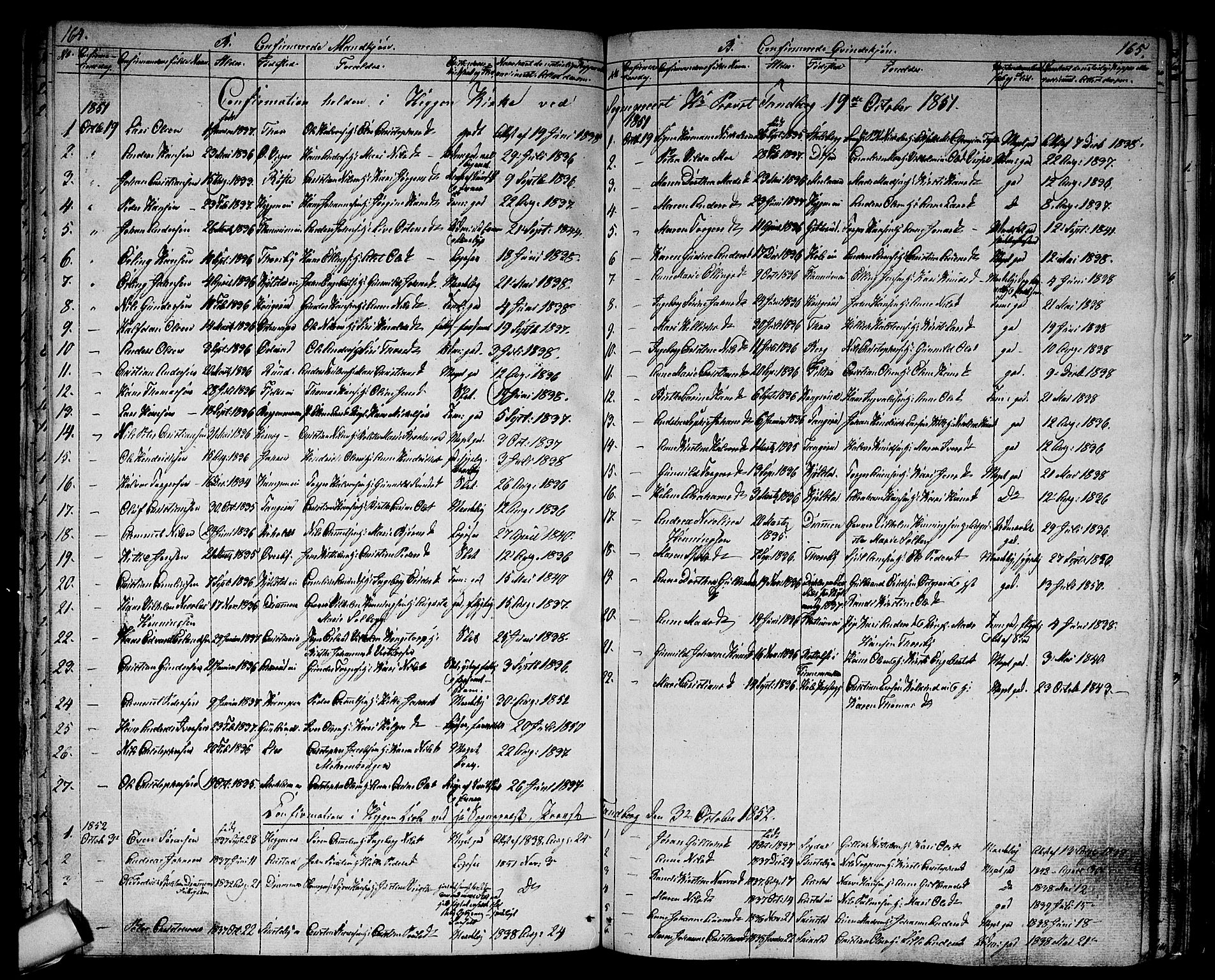 Modum kirkebøker, SAKO/A-234/G/Ga/L0005: Parish register (copy) no. I 5, 1847-1853, p. 164-165