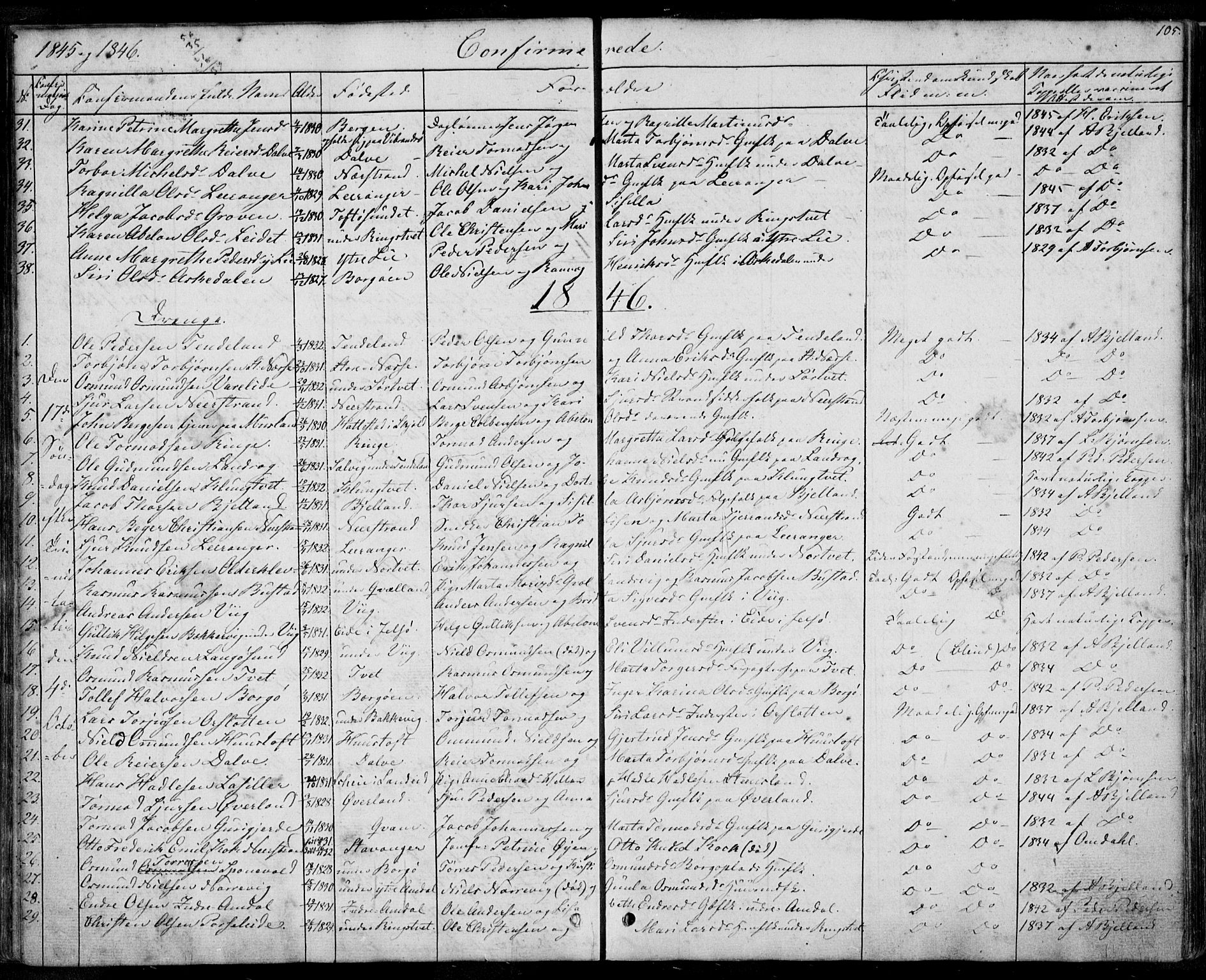 Nedstrand sokneprestkontor, SAST/A-101841/01/IV: Parish register (official) no. A 8, 1839-1860, p. 105