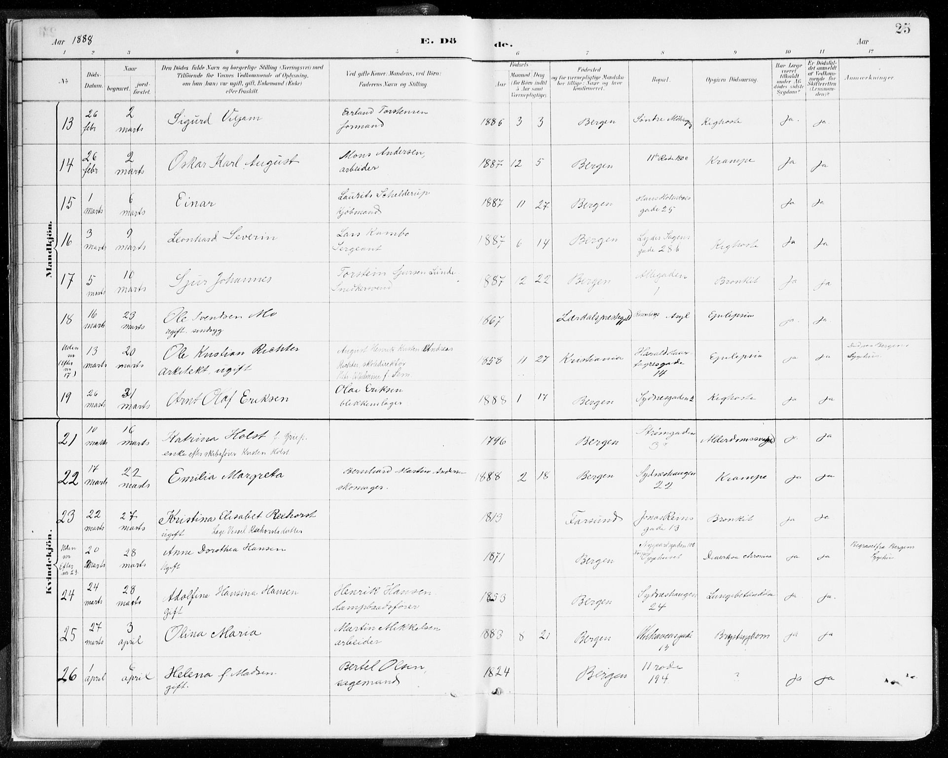 Johanneskirken sokneprestembete, SAB/A-76001/H/Haa/L0019: Parish register (official) no. E 1, 1885-1915, p. 25