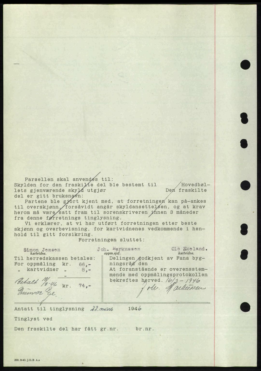 Midhordland sorenskriveri, SAB/A-3001/1/G/Gb/Gbj/L0022: Mortgage book no. A41-43, 1946-1946, Diary no: : 1058/1946