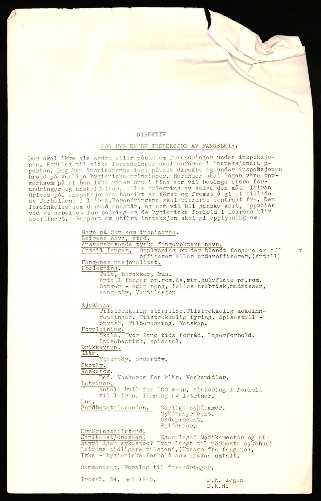 Forsvaret, Major Leiv Kreybergs arkiv: Kontoret for tidligere krigsfanger i Bodø, AV/RA-RAFA-1939/F/L0001: "DIREKTIVER, Dr Kreybergs, ex-krigsfanger, 1945, p. 11