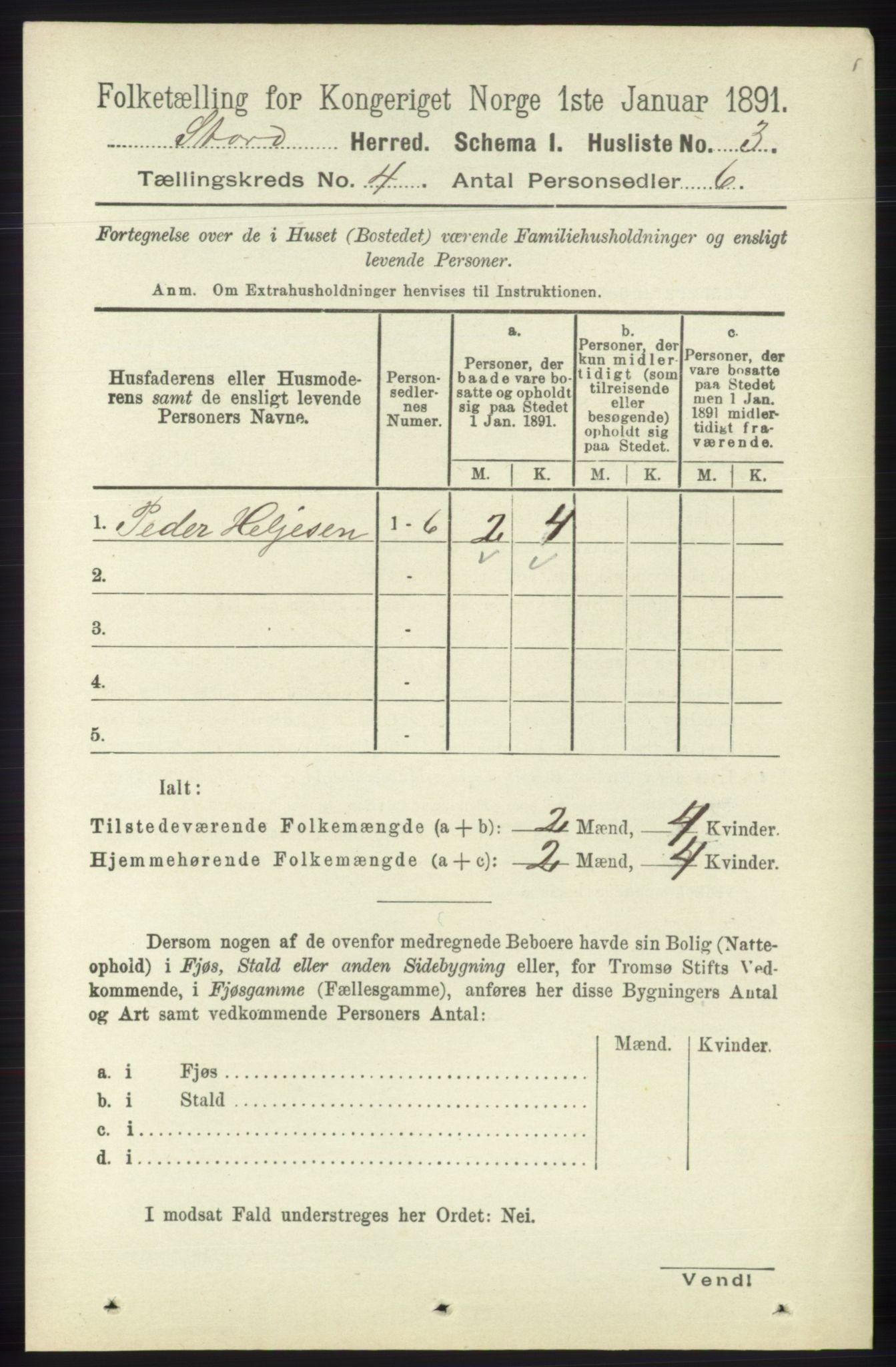 RA, 1891 census for 1221 Stord, 1891, p. 960