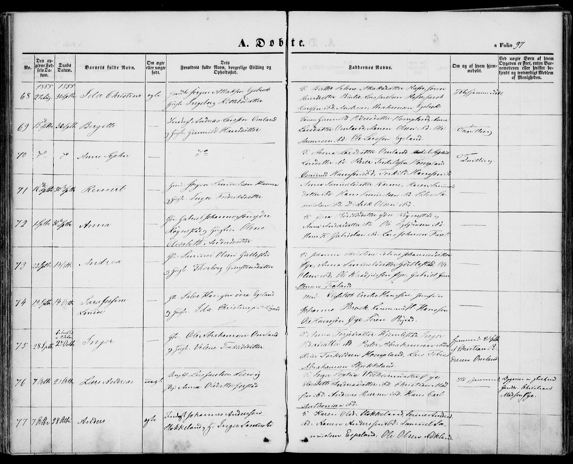 Kvinesdal sokneprestkontor, AV/SAK-1111-0026/F/Fa/Fab/L0005: Parish register (official) no. A 5, 1844-1857, p. 97