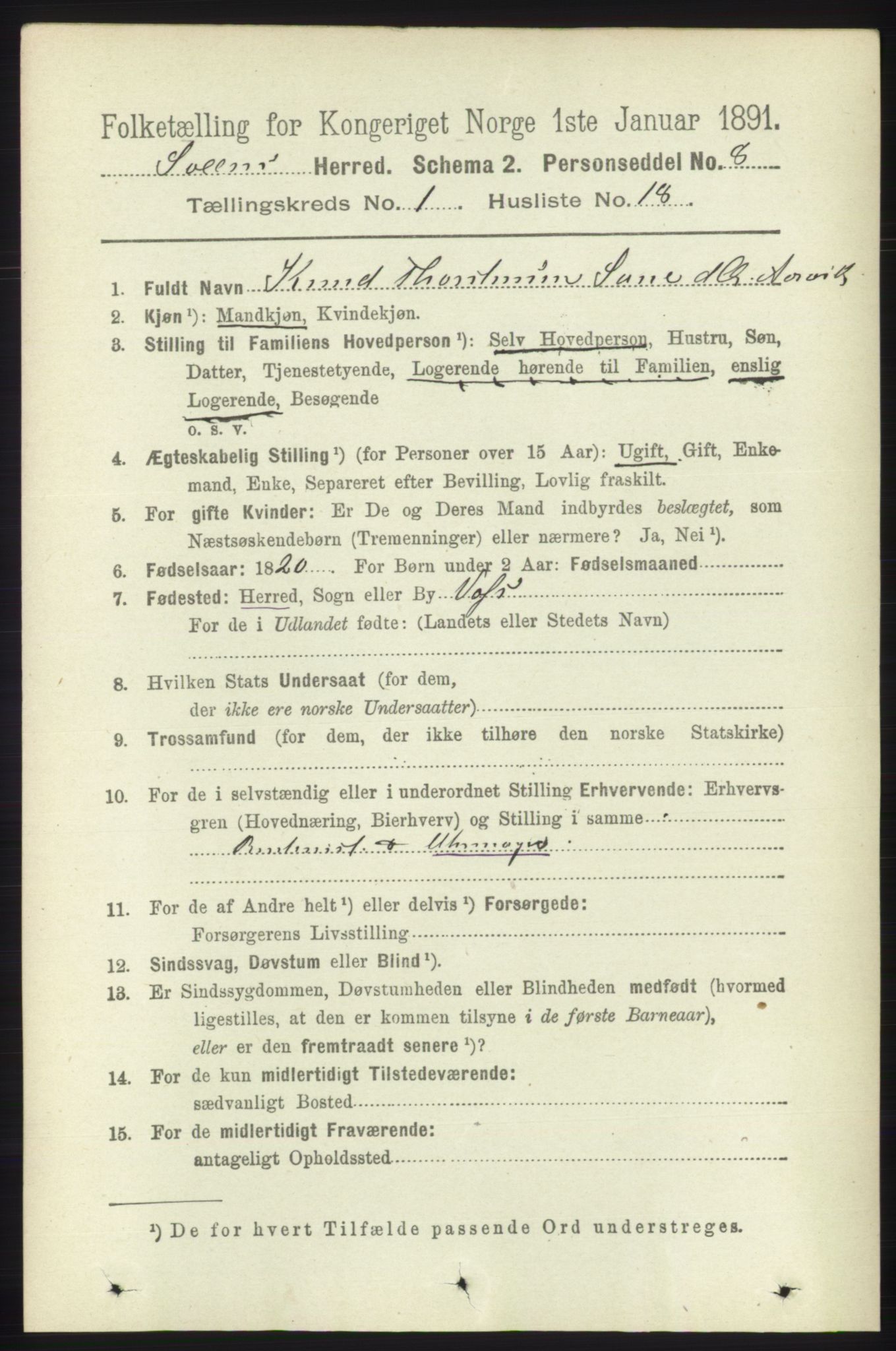 RA, 1891 census for 1216 Sveio, 1891, p. 207