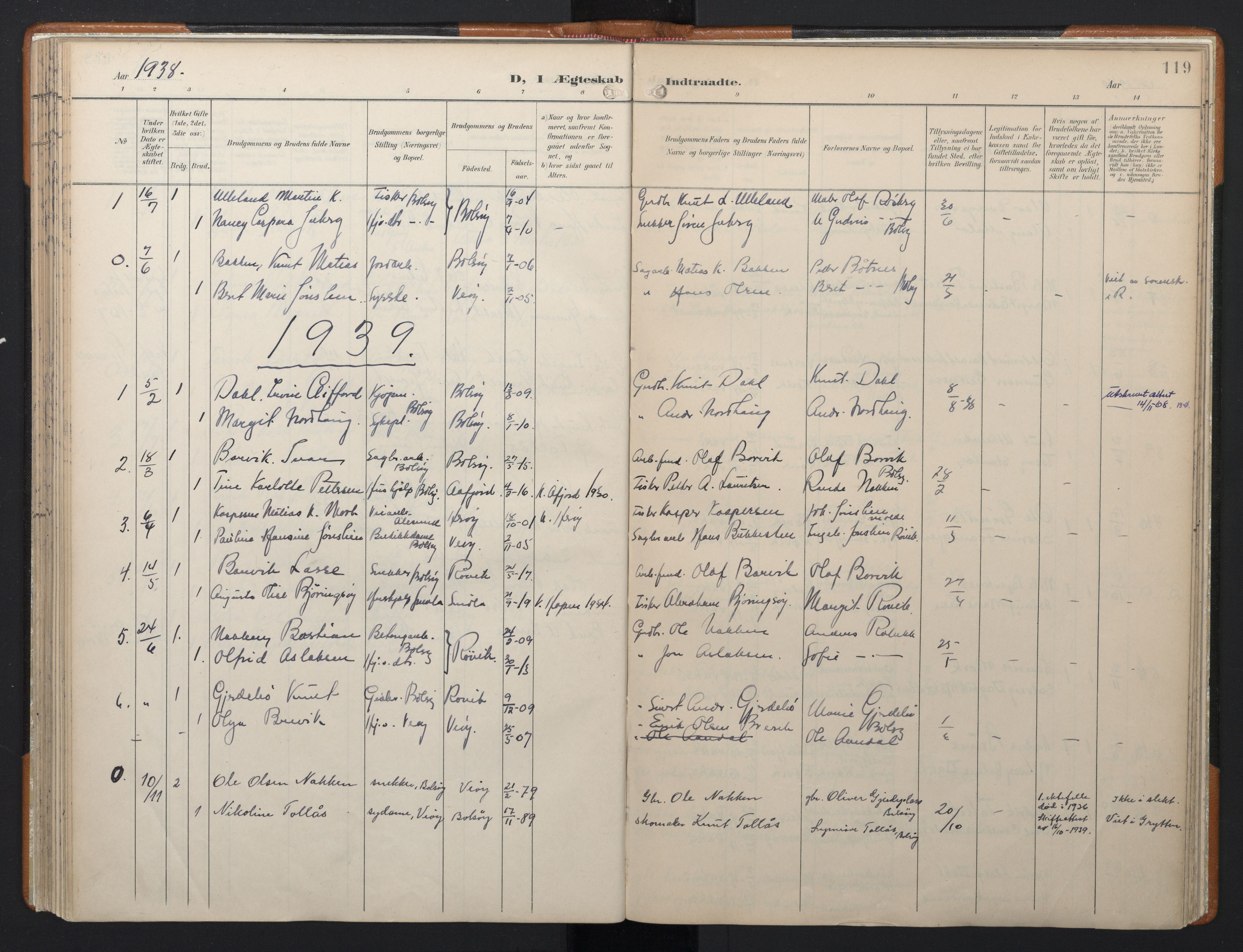 Ministerialprotokoller, klokkerbøker og fødselsregistre - Møre og Romsdal, AV/SAT-A-1454/556/L0676: Parish register (official) no. 556A01, 1899-1966, p. 119