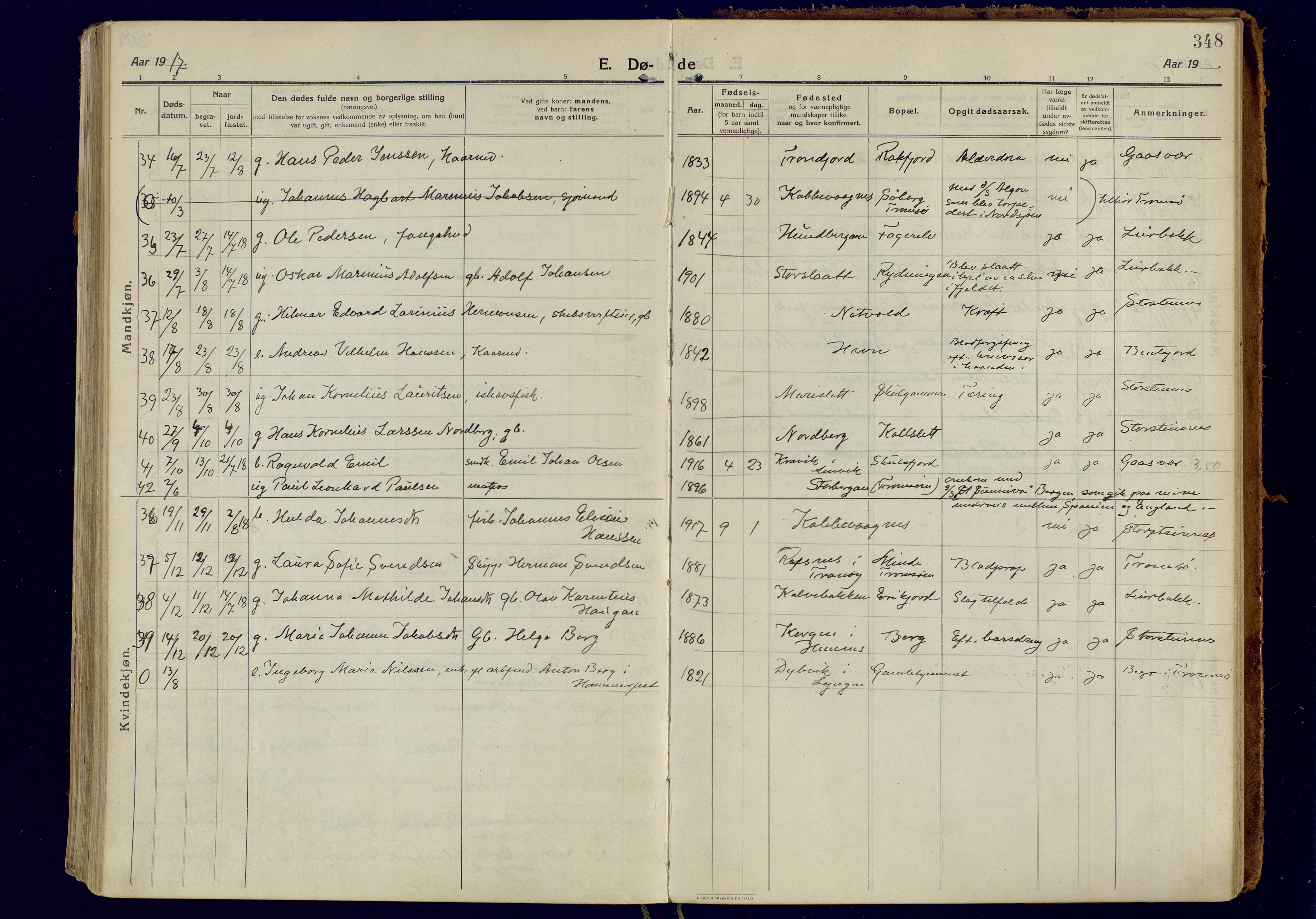 Tromsøysund sokneprestkontor, AV/SATØ-S-1304/G/Ga/L0008kirke: Parish register (official) no. 8, 1914-1922, p. 348