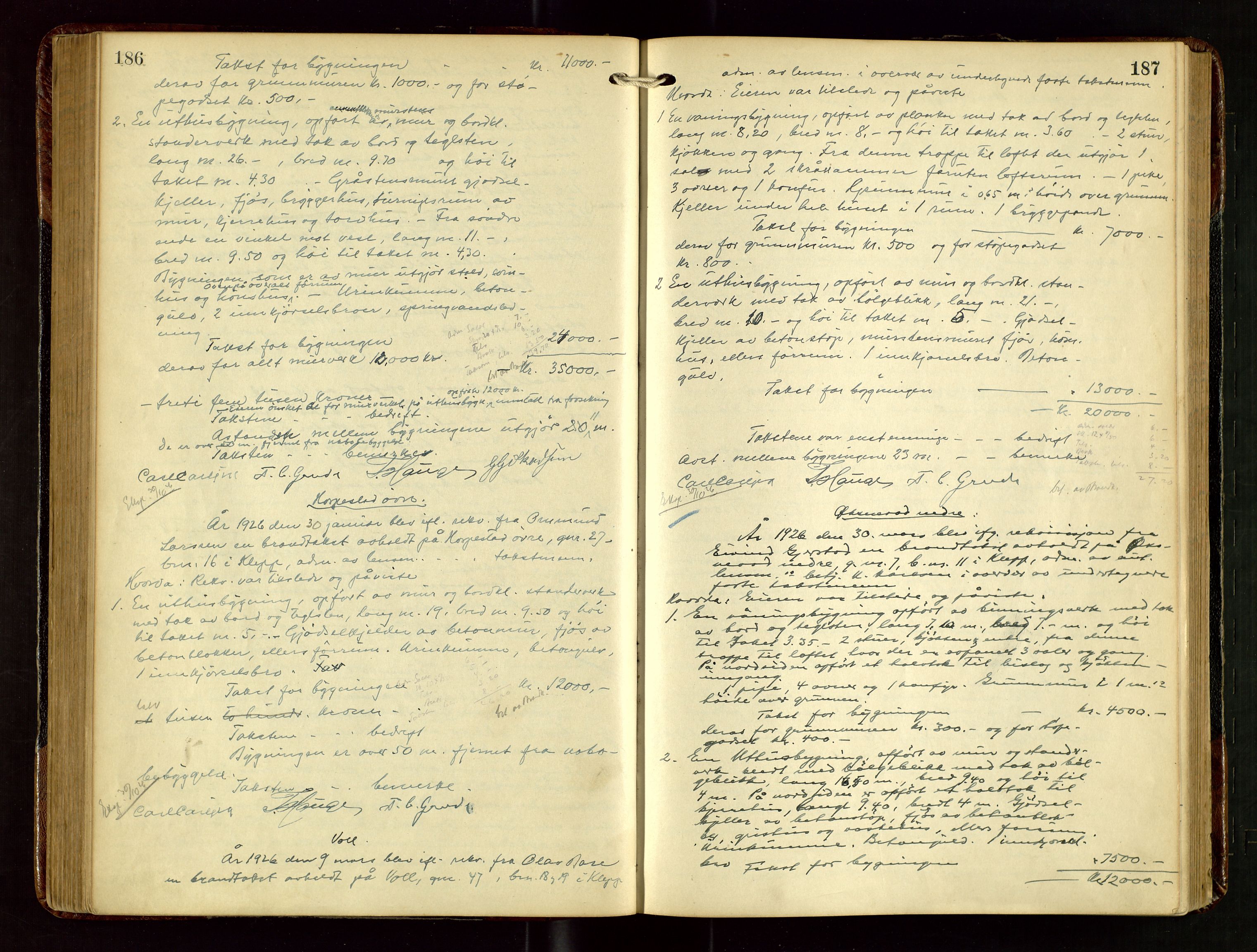 Klepp lensmannskontor, AV/SAST-A-100163/Gob/L0003: "Brandtakstprotokol", 1919-1939, p. 186-187