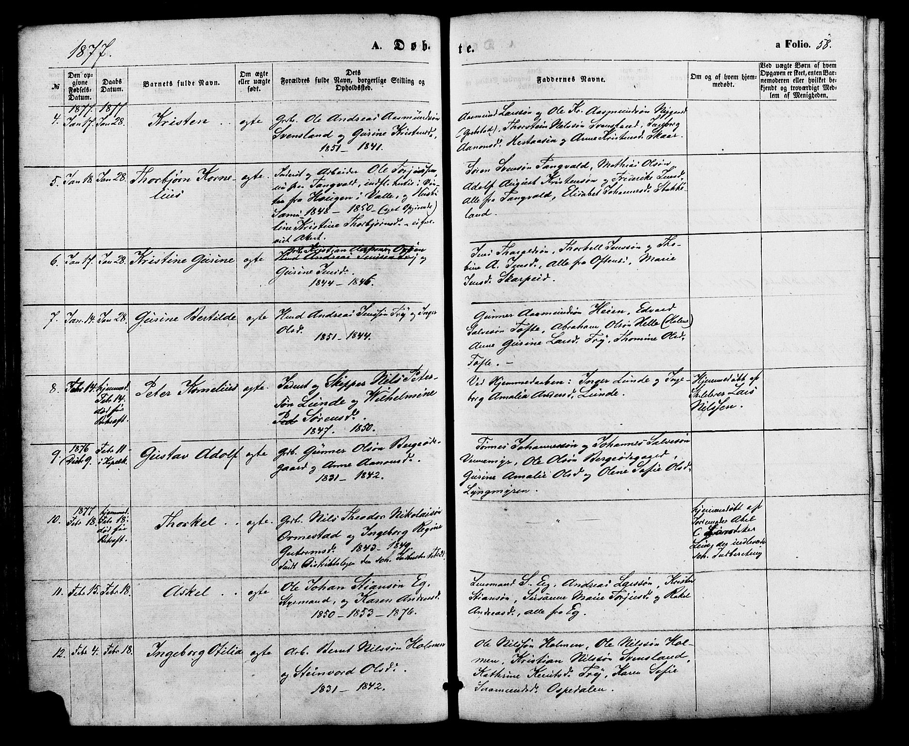 Søgne sokneprestkontor, AV/SAK-1111-0037/F/Fa/Fab/L0011: Parish register (official) no. A 11, 1869-1879, p. 58