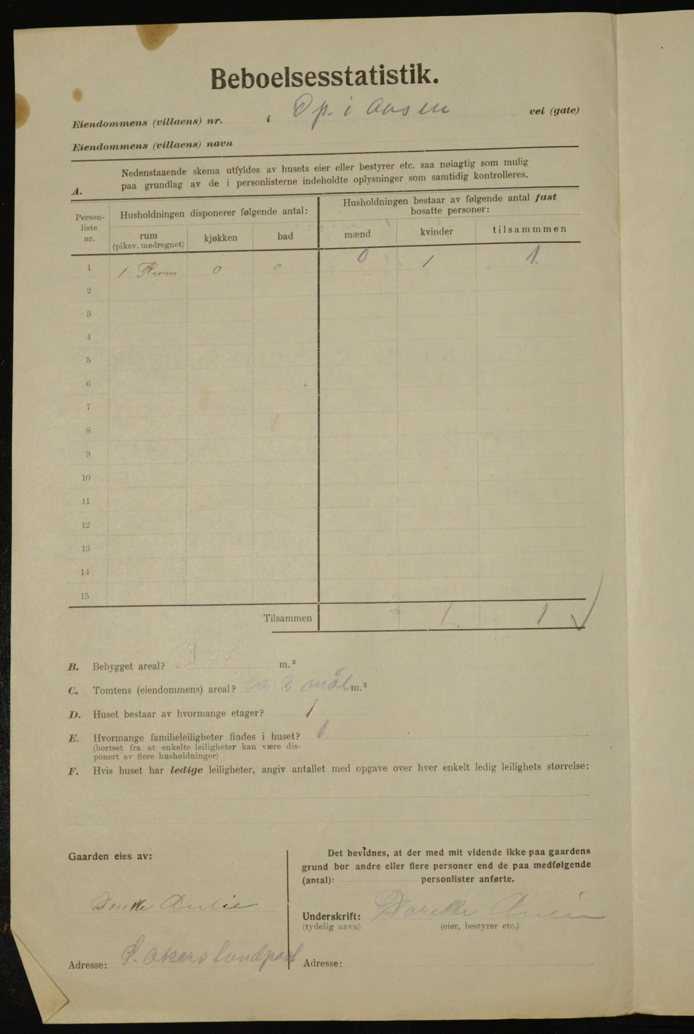 , Municipal Census 1923 for Aker, 1923, p. 43202