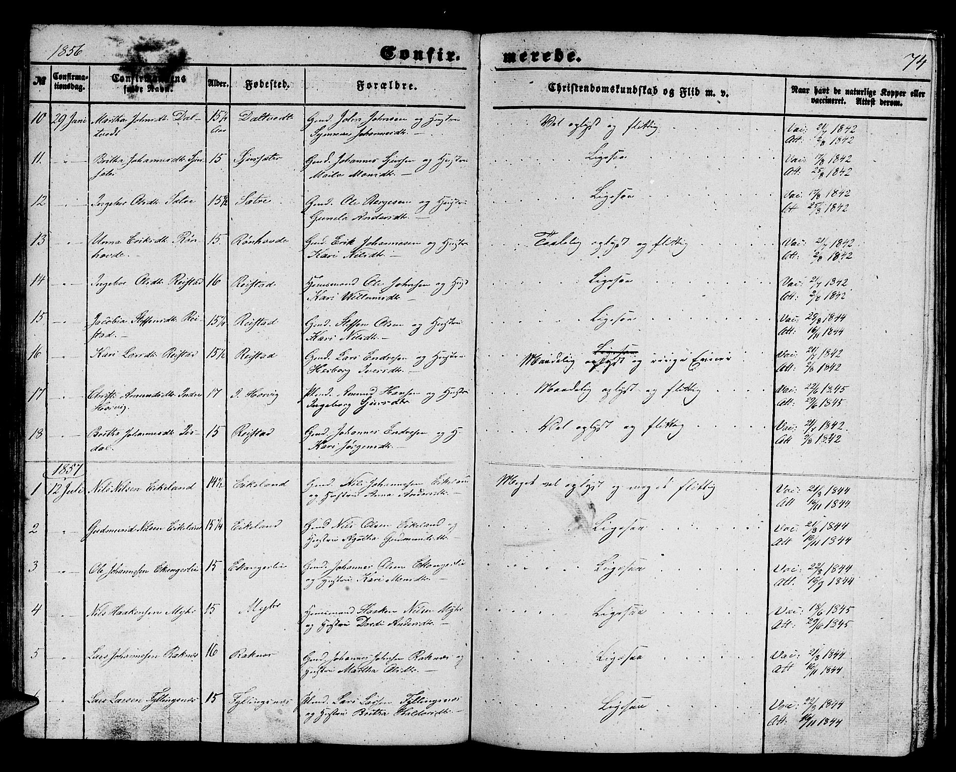 Hamre sokneprestembete, AV/SAB-A-75501/H/Ha/Hab: Parish register (copy) no. B 1, 1852-1863, p. 74