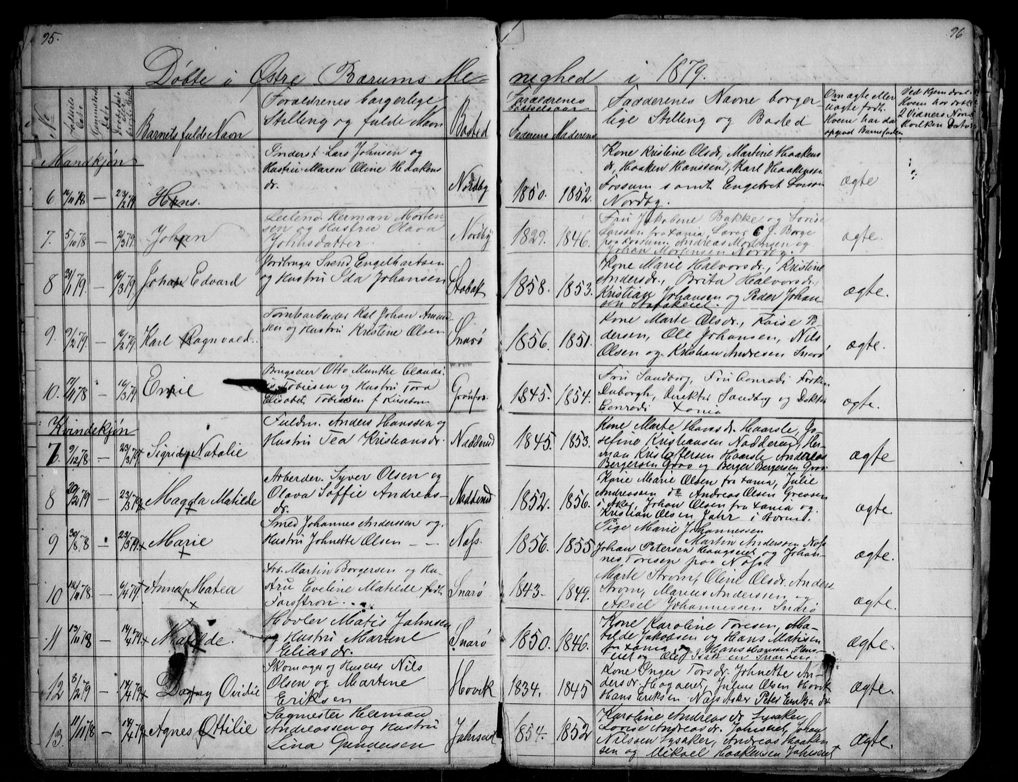 Asker prestekontor Kirkebøker, SAO/A-10256a/G/Gc/L0002: Parish register (copy) no. III 2, 1874-1883, p. 95-96