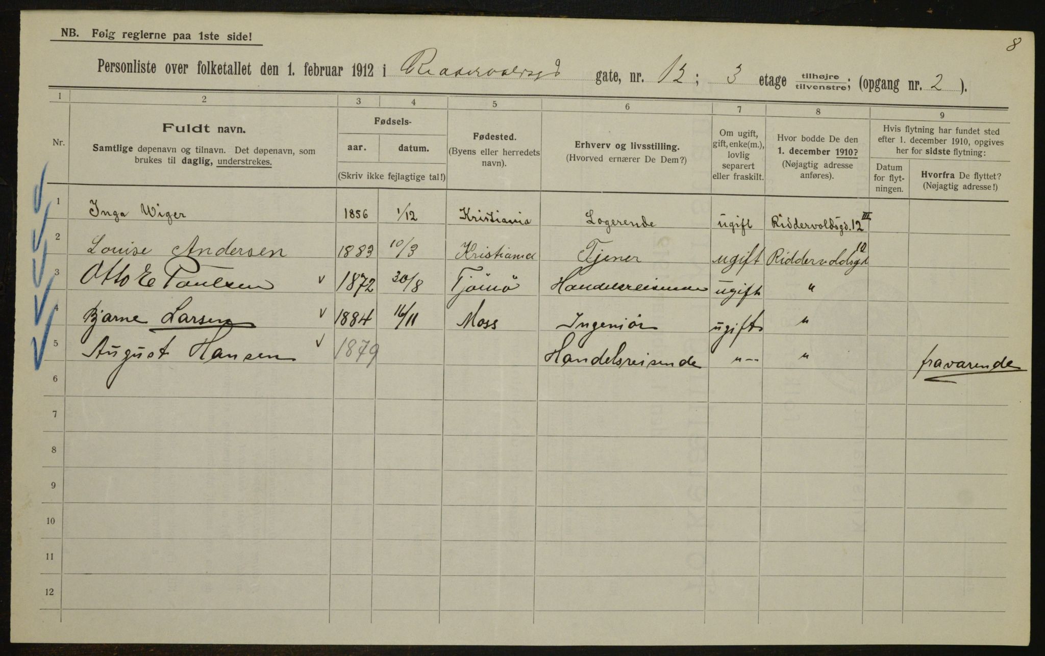 OBA, Municipal Census 1912 for Kristiania, 1912, p. 83371
