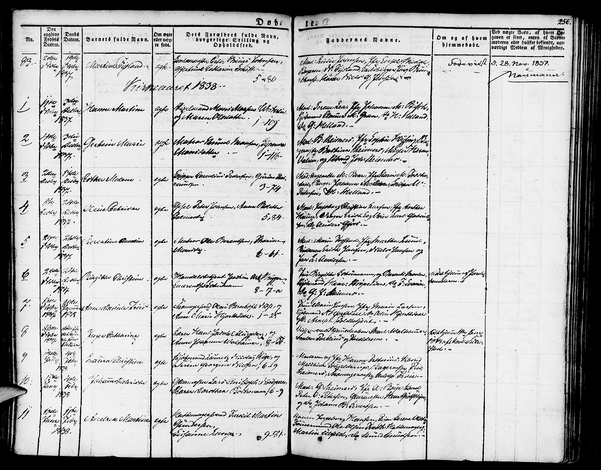 Nykirken Sokneprestembete, SAB/A-77101/H/Haa/L0012: Parish register (official) no. A 12, 1821-1844, p. 256