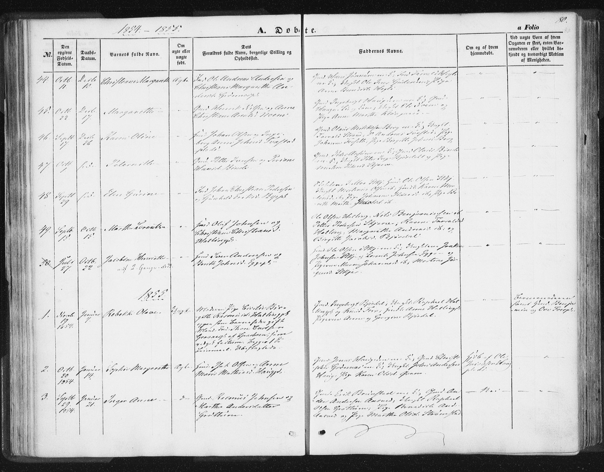 Ministerialprotokoller, klokkerbøker og fødselsregistre - Nord-Trøndelag, SAT/A-1458/746/L0446: Parish register (official) no. 746A05, 1846-1859, p. 80