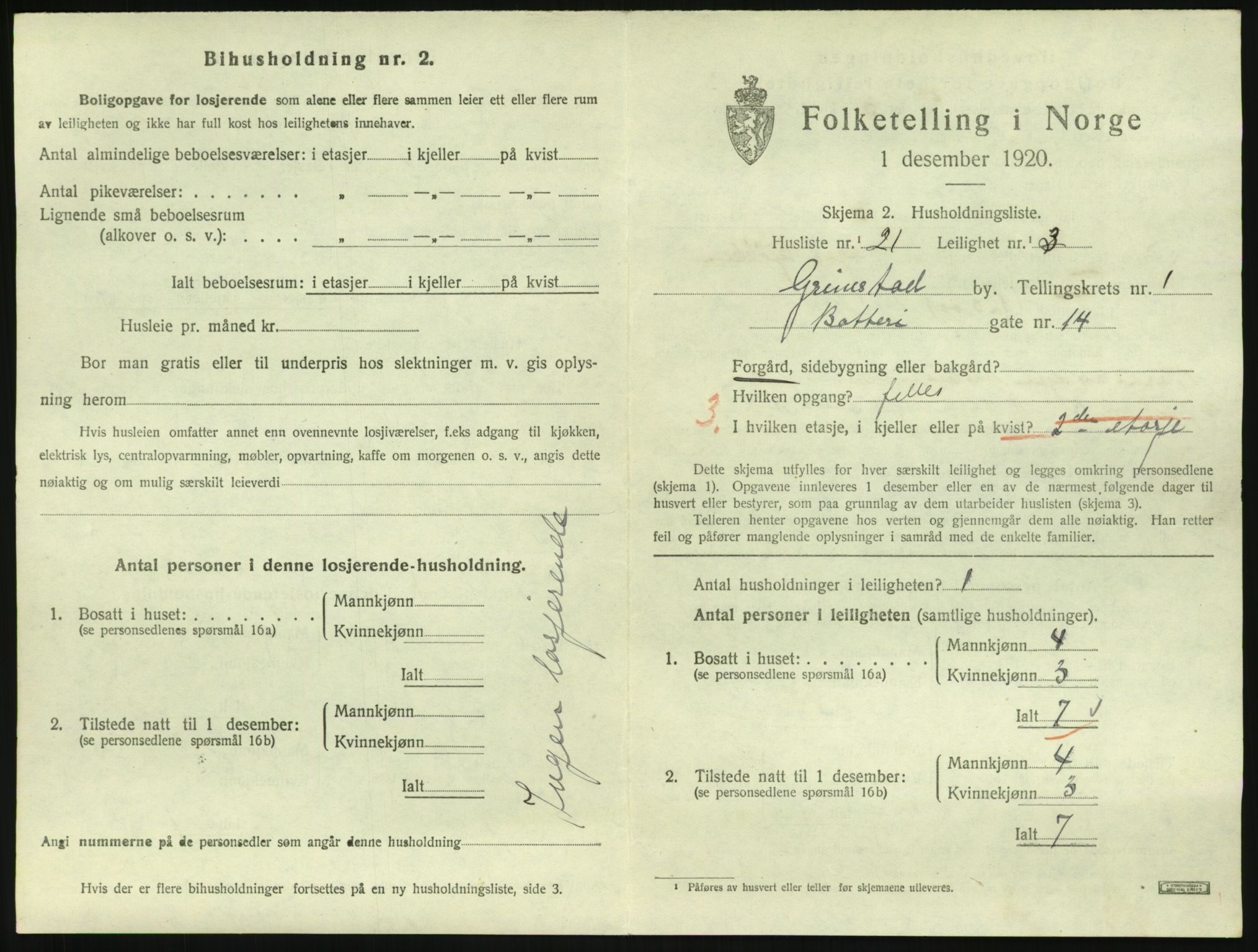 SAK, 1920 census for Grimstad, 1920, p. 1041