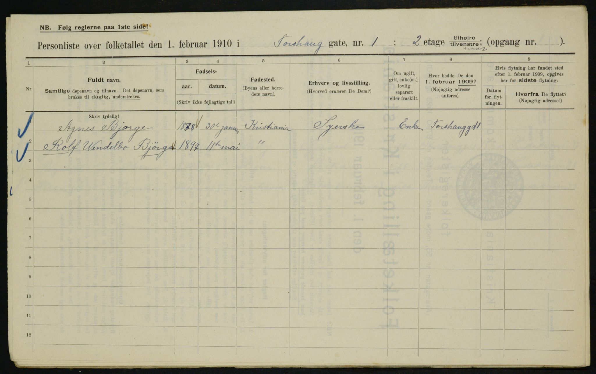 OBA, Municipal Census 1910 for Kristiania, 1910, p. 108598